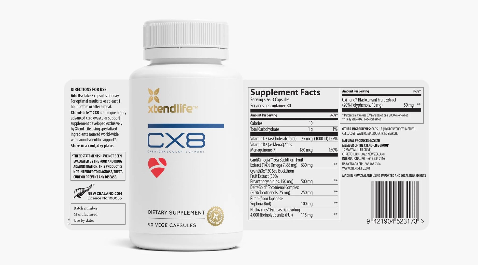 Xtendlife CX8 Heart Health Supplement for Cardiovascular Support, Circulation, and Arterial Health - with Vitamin K2 MK7, D3, Tocotrienols, and Sea Buckthorn-30 Day Supply Xtendlife buy supplements canada