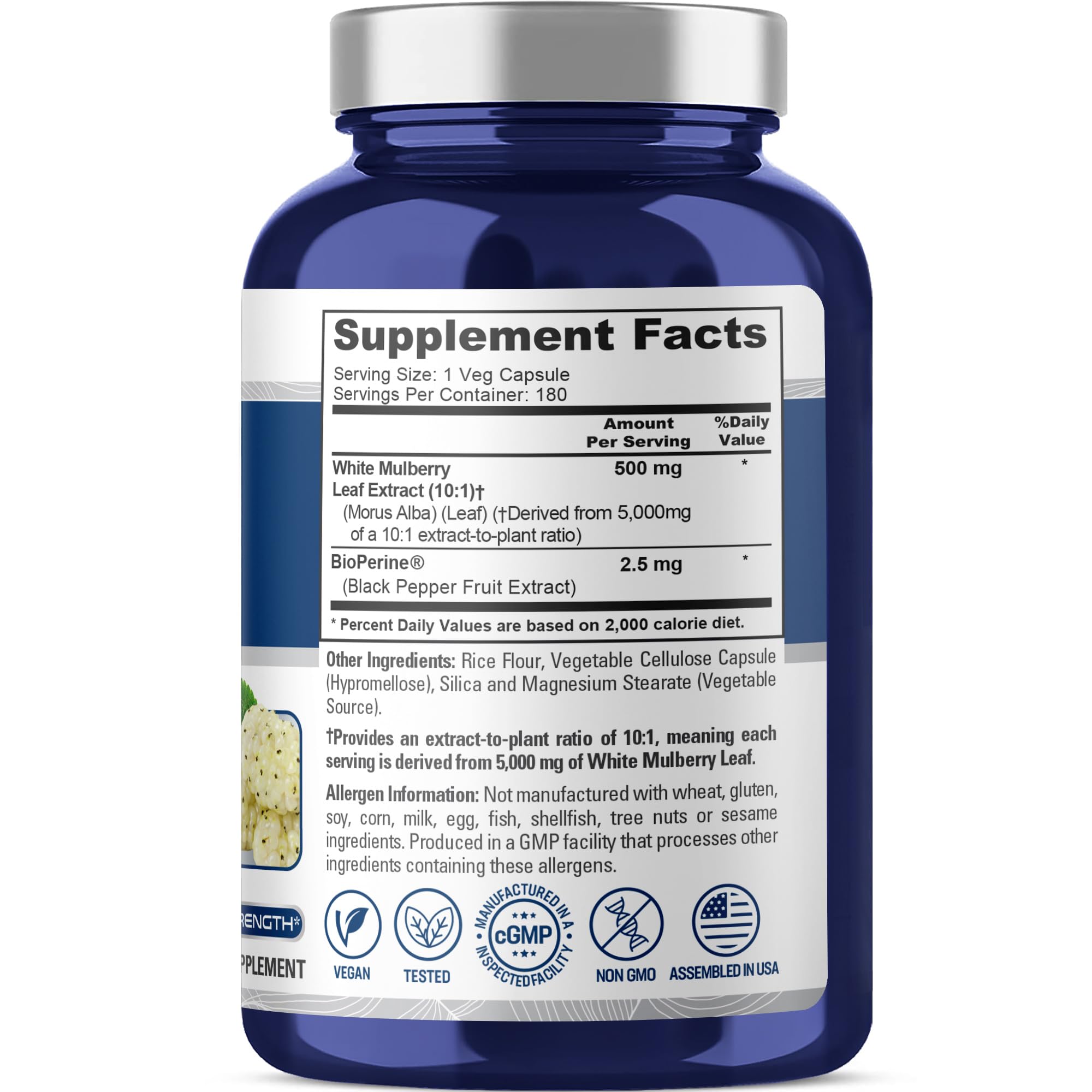 NusaPure White Mulberry Leaf Extract 10:1 Extract, 500 mg Equivalent to 5000mg 180 Veg Caps (Vegan, Non GMO Bioperine) NusaPure buy supplements canada