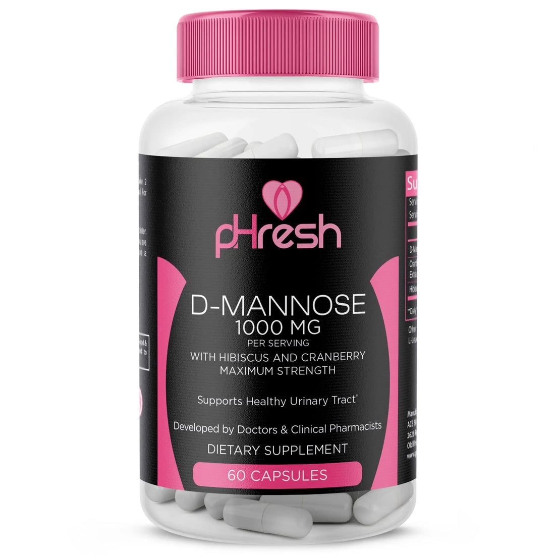 ACE NUTRITION pHresh D-Mannose with Cranberry Capsules for Women and Men, Maximum Strength 1000 mg Per Serving - Supports: Urinary Tract Health - Made in The USA ACE NUTRITION buy supplements canada