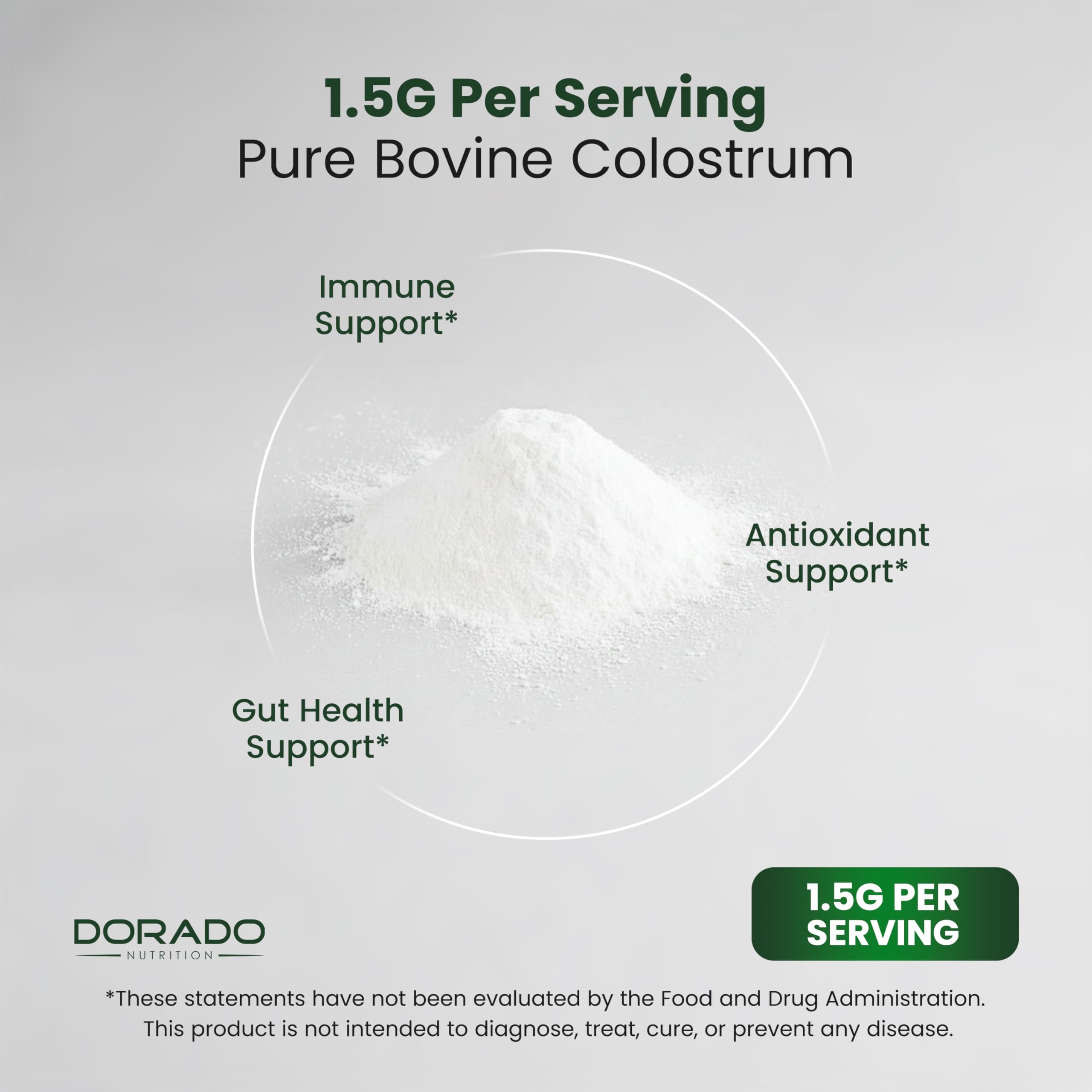 Colostrum Supplement Powder 90g (60 Servings of 1.5g Pure Bovine Colostrum Std. to Contain 20% IgG Immunoglobulins) Grass Fed Powder - No Fillers, Third Party Tested, Unflavored & Non-GMO DORADO NUTRITION buy supplements canada