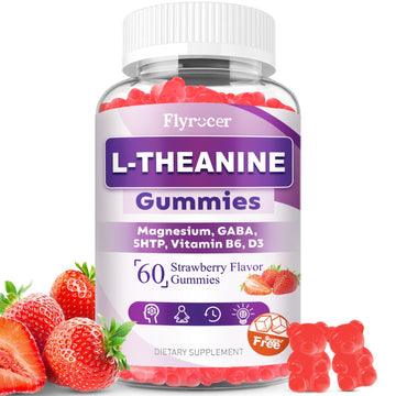 Sugar Free L-Theanine Gummies, L Theanine Supplement for Adults & Kids, L'Theanine with Ashwagandha, Magnesium, 5HTP & GABA - Support Calm, Relax, zzZ, Focus, Vegan Strawberry Flavor, 60 Count Flyrocer buy supplements canada