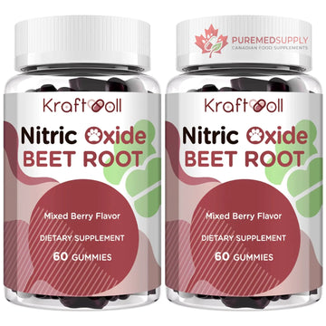 Kraftvoll Nitric Oxide Beet Root Gummies – Sugar-Free Beet Chewables, Mixed Berry Flavor with Grapeseed Powder, Pomegranate, Vitamin C & B12 – Nitric Oxide Supplements for Men – 60 Gummies (2 Bottles) Kraftvoll buy supplements canada