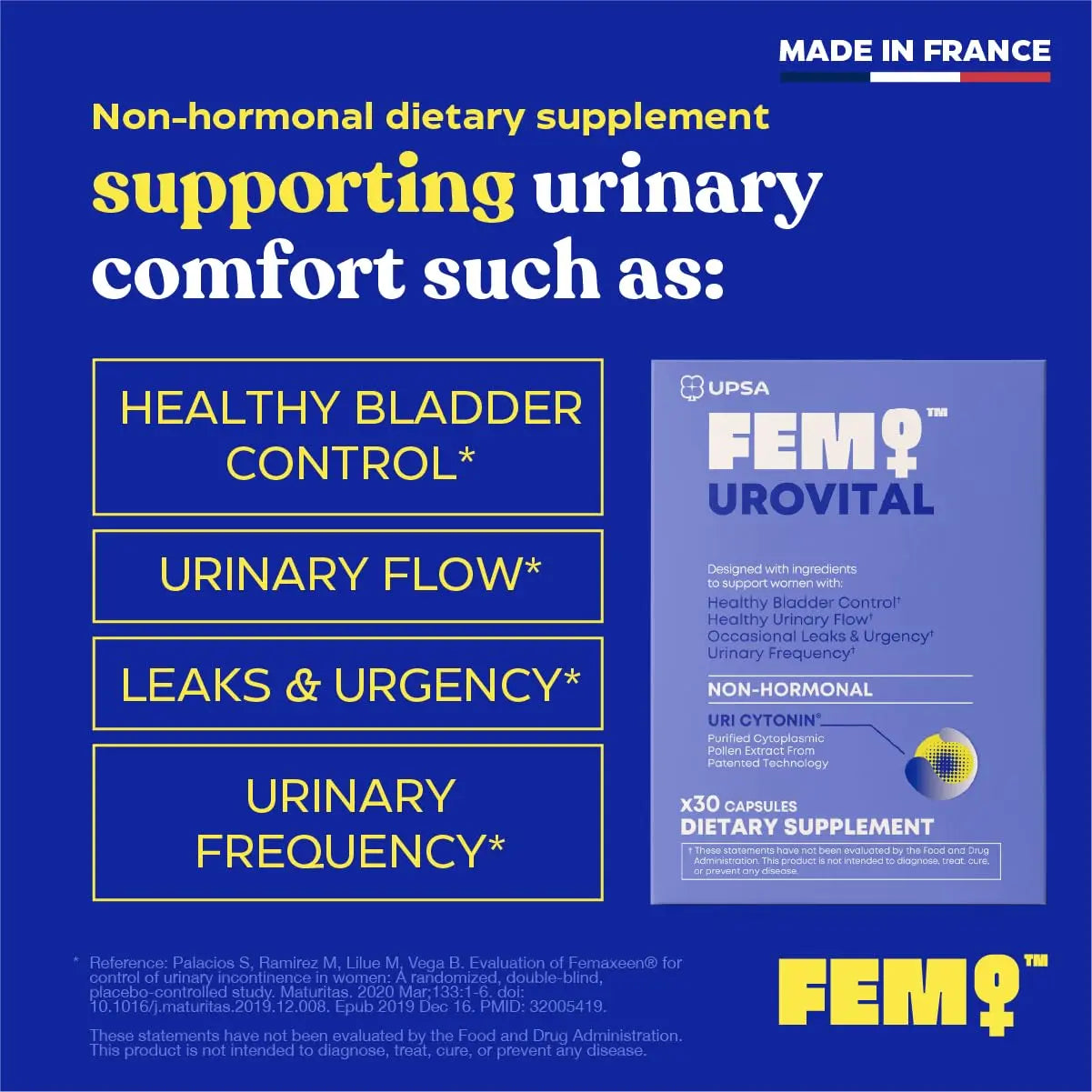 FEM Urovital Bladder Control Supplements - Overactive Bladder, Leakage & Urgency Relief - Non-Hormonal Urinary Tract Health Support for Women - 30 Capsules Upsa buy supplements canada