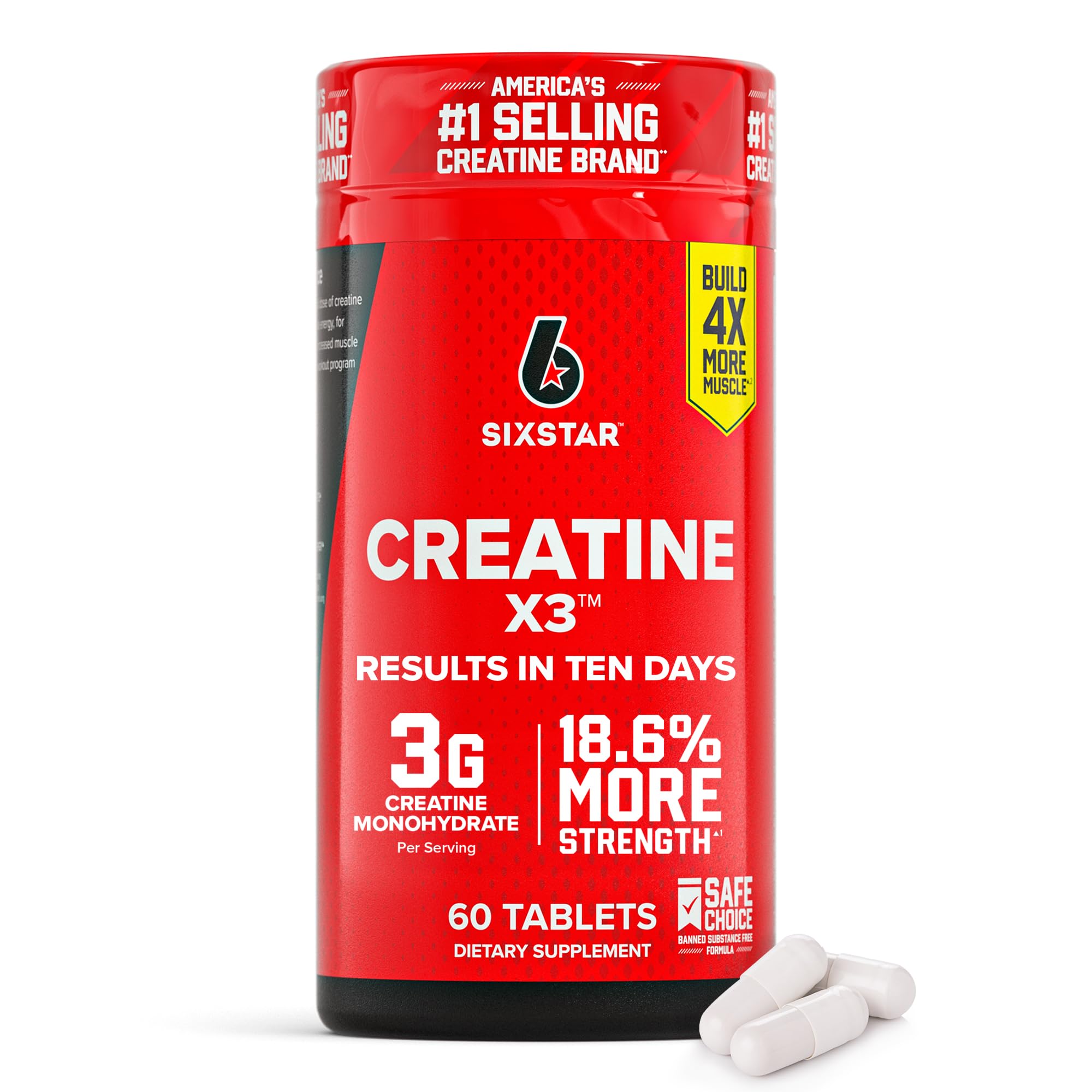 Six Star Creatine Pills, X3 (60 Caplets) - Creatine for Women & Men - Creatine Capsules Support Muscle Strength - Pre & Post Workout Creatine Supplement Six Star buy supplements canada