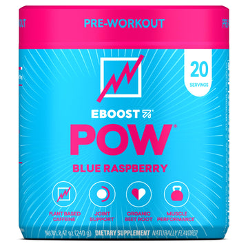 EBOOST POW Natural Pre Workout Powder – 20 Servings - Blue Raspberry - A PreWorkout Supplement for Performance, Joint Mobility Support, Energy - Men and Women EBOOST buy supplements canada