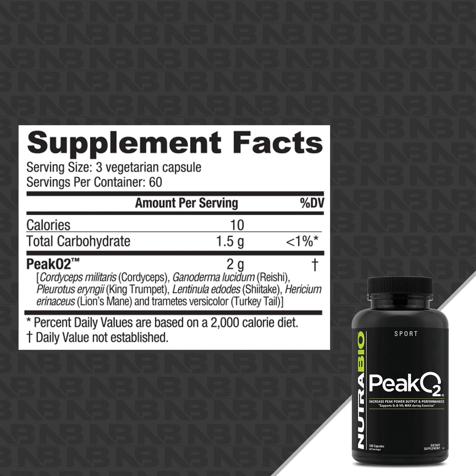 NutraBio PeakO2 Workout Supplement, 180 Capsules - Mushroom Blend Supplement to Help Enhance Athletic Performance and Overall Health, 60 Servings NutraBio buy supplements canada