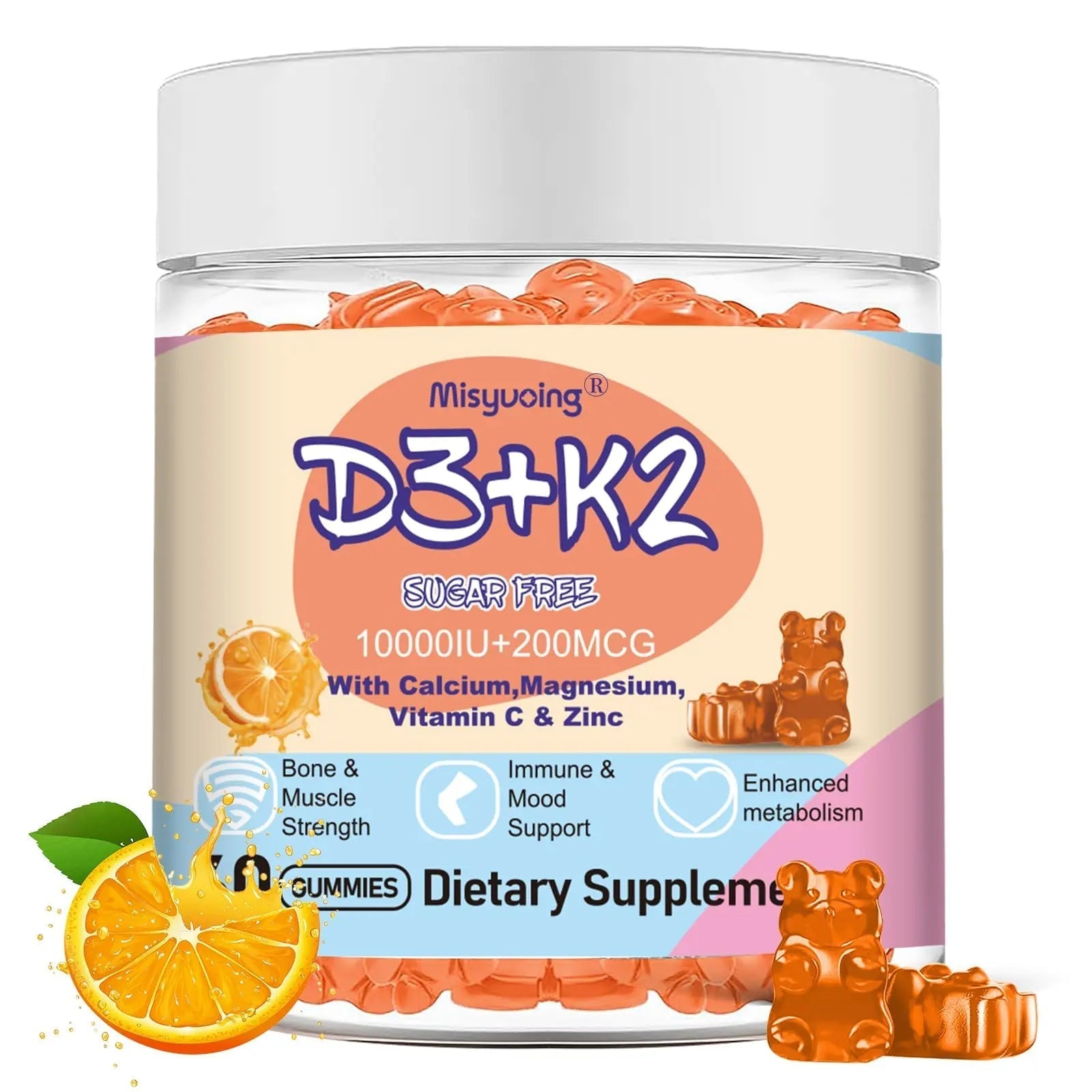 Misyvoing Vitamin D3 K2 Sugar-Free Gummies,Vitamin D3 10000 IU with K2 200mcg,VitaminC,Calcium,Magnesium,Zinc,Support for Bones Misyvoing buy supplements canada