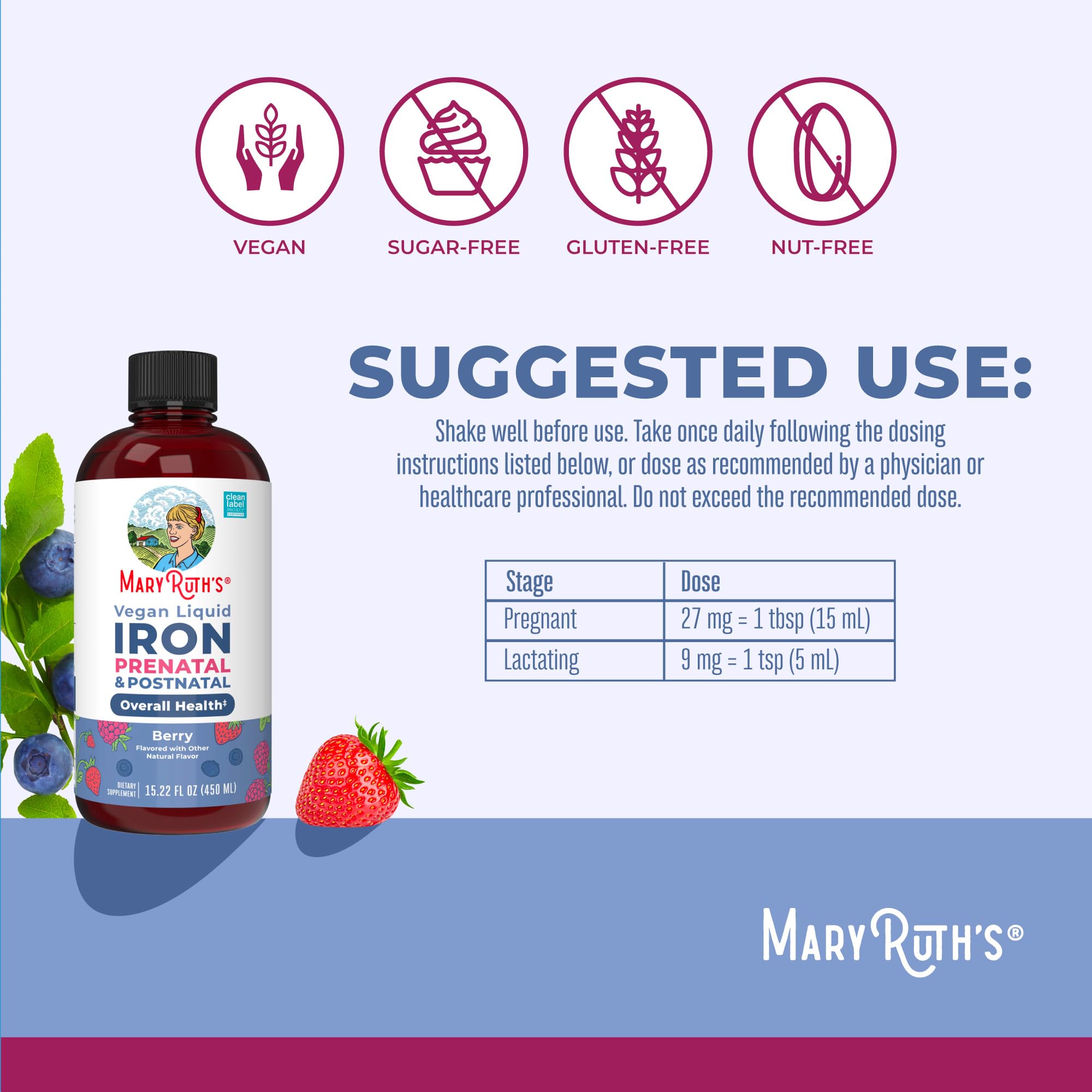 MaryRuth Organics | Liquid Iron Supplement Prenatal & Postnatal for Pregnant & Lactating | Iron Deficiency | Immune Support | Sugar/Gluten Free | Vegan | Non-GMO | 15.22 Fl Oz MARYRUTH'S buy supplements canada