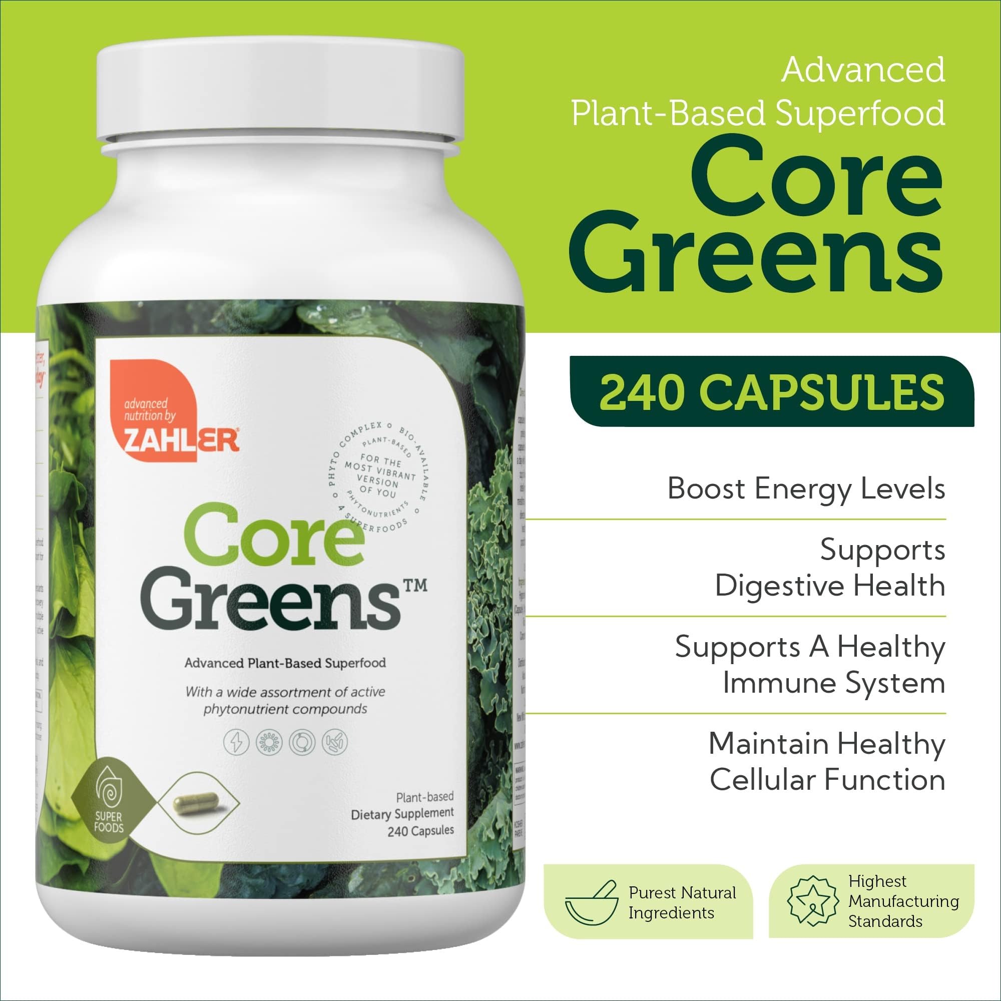 Zahler Core Greens, Superfood Greens Capsules, Super Greens with Spirulina, Chlorella, Spectra Blend and More, Kosher, 240 Capsule (240 Capsules) Zahler buy supplements canada