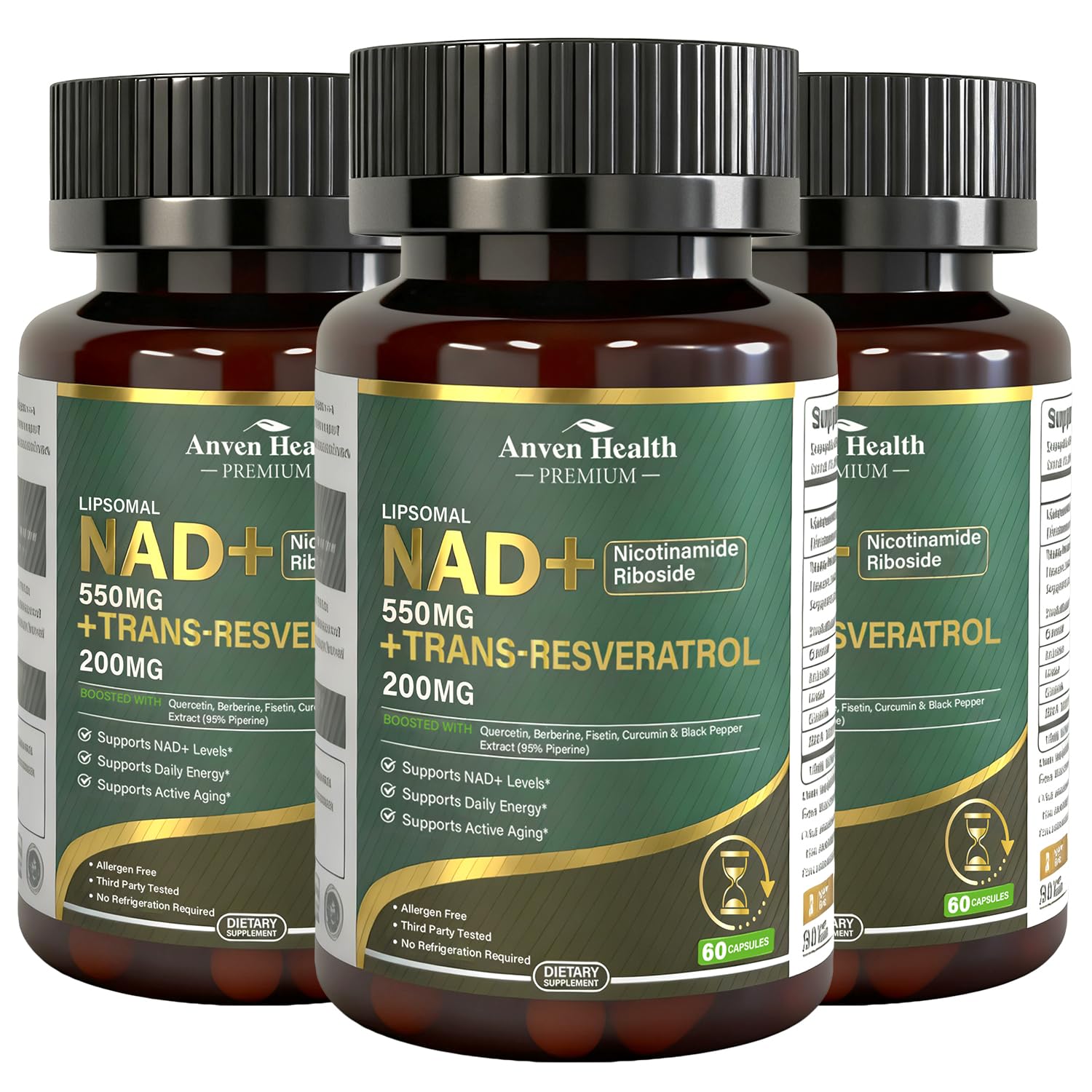 Anven Health Liposomal NAD+ Resveratrol Supplement - NMN Alternative with Trans-Resveratrol, Quercetin & Fisetin - NAD Plus for Women and Men, Cellular Energy & Healthy Aging, Non-GMO | 180 Capsules Anven Health buy supplements canada