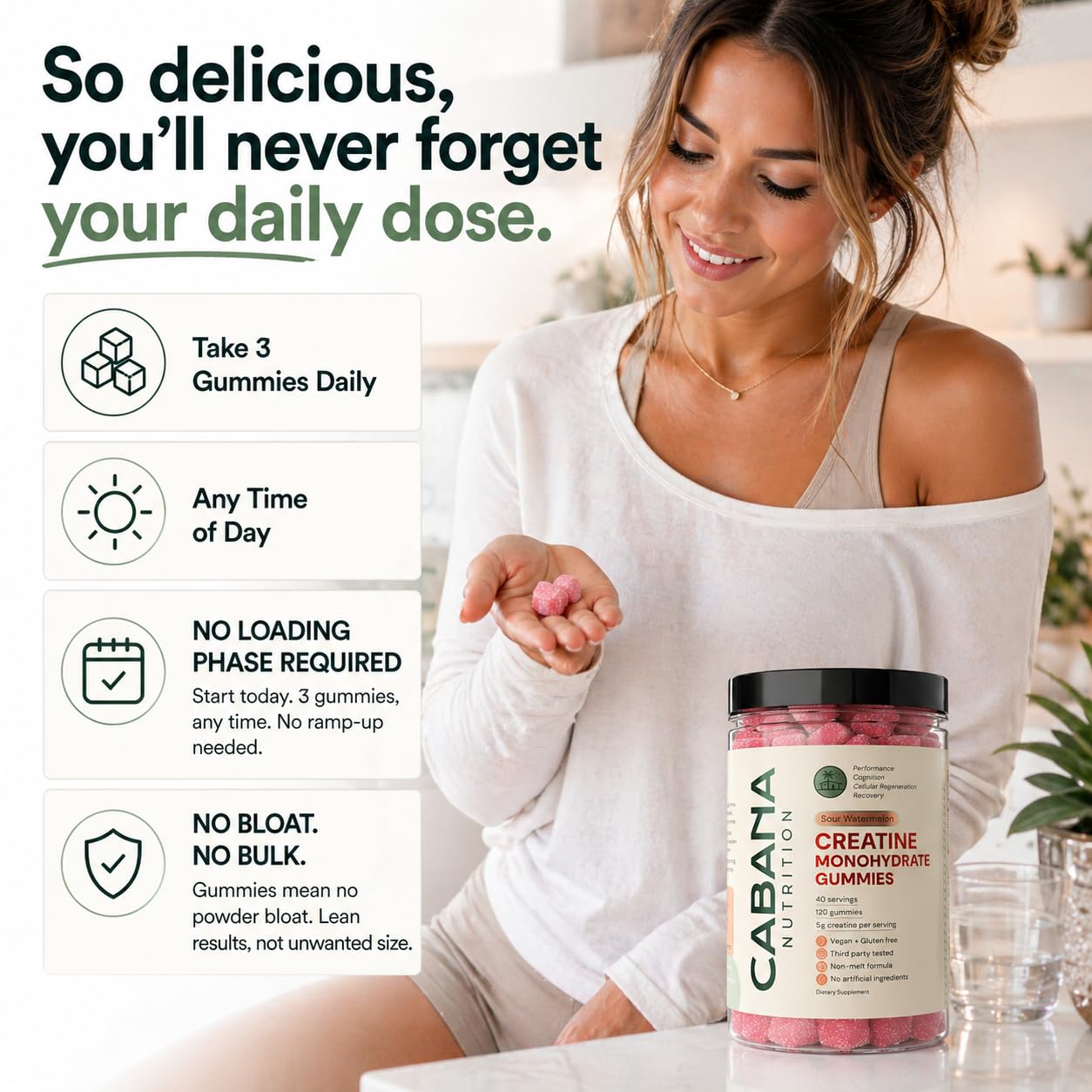 Creatine Monohydrate Gummies 5g - Only 2g Sugar, Made in USA - Sour Watermelon Flavor - Vegan & 3rd Party Tested - Pre & Post Workout Supplement for Women and Men (120 Count, 40 Servings) Cabana Nutrition buy supplements canada