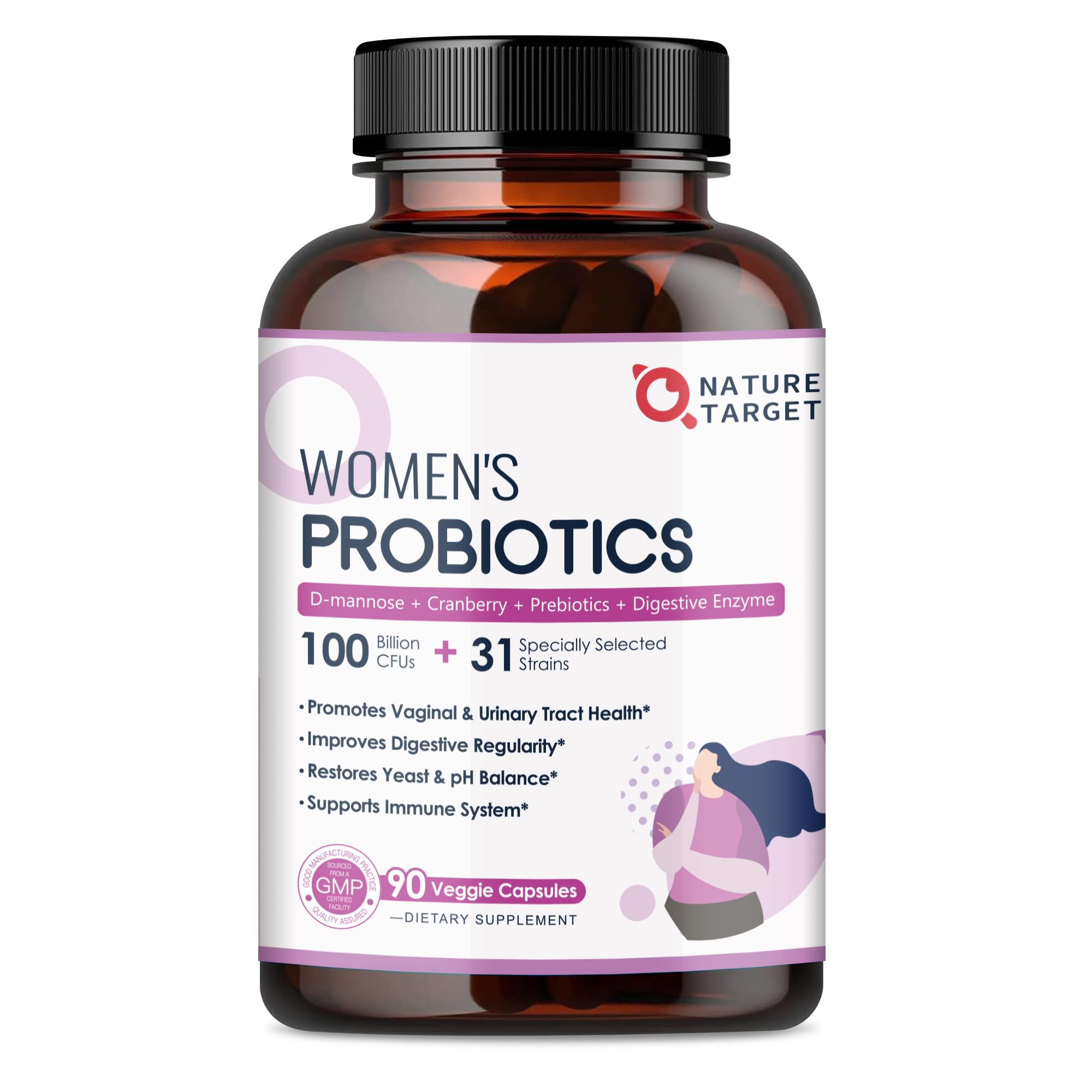 NATURE TARGET Probiotics for Women, 100 Billion CFUs Probiotic with Digestive Enzymes & Prebiotics, Vaginal Probiotics with Cranberry for Urinary Tract Health NATURE TARGET buy supplements canada