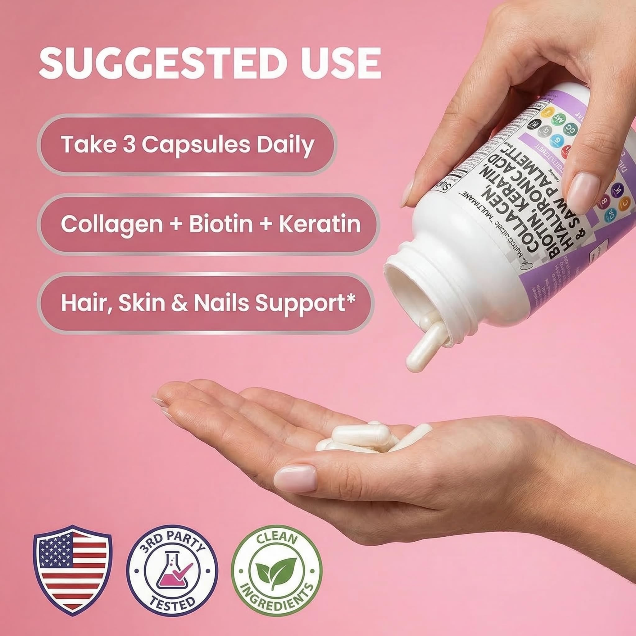 Clean Nutraceuticals Collagen Pills 1000mg Biotin 10000mcg Keratin Saw Palmetto Hyaluronic Acid - Hair Skin & Nails Vitamins & DHT Blocker with Vitamin E Folic Acid Clean Nutraceuticals buy supplements canada