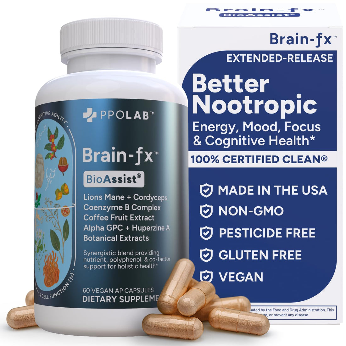 PPO Lab® Brain-fx™ Extended-Release Vitamins for Brain Health, Supplement for Memory and Focus with Nootropics, BDNF Factor, Methylated B Complex, L-Theanine PPO Lab buy supplements canada