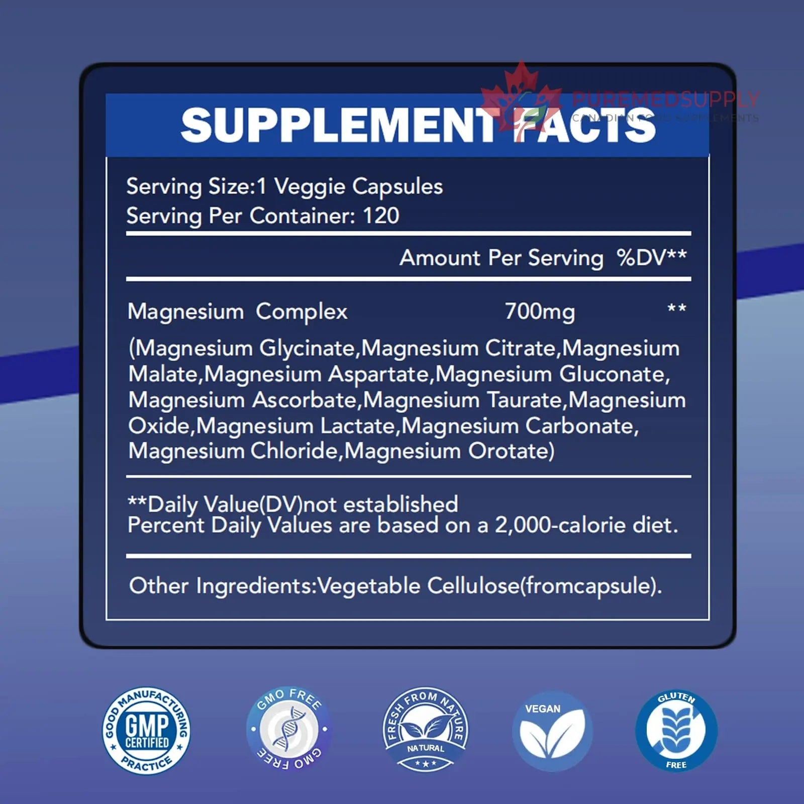 Magnesium Complex 700mg 12 in 1 Magnesium Supplement with Glycinate, Citrate, Malate | Sleep, Calm, Muscle Relaxation, Heart Health Support | Vegan 120 Capsules WINYEL buy supplements canada