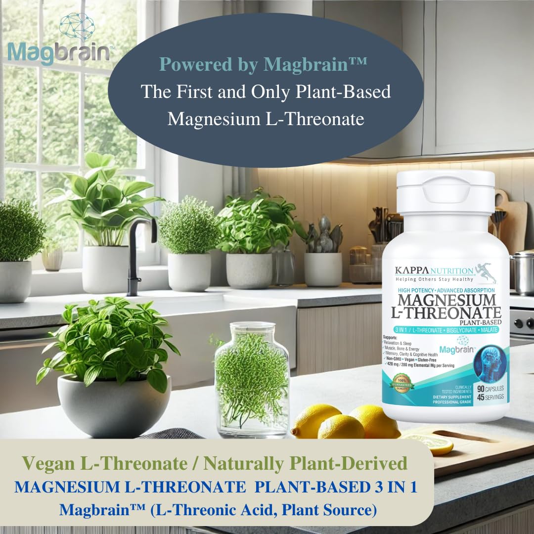 Kappa Nutrition Powered by Magbrain™ Magnesium L-Threonate Plant-Based, 90 Vegan Capsules, 420mg Elemental Magnesium (3 Capsules) from 2,253mg, Brain, Sleep & Muscle Support. KAPPA NUTRITION buy supplements canada