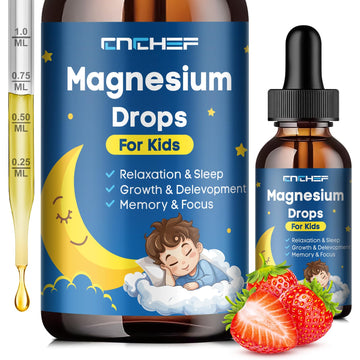 Magnesium Drops - Magnesium Glycinate Liquid Drops for Kids - Calm, Sleep, Relaxation, Bones, Brain Support with Vitamin B6, C, D3, Omega-3, L-Theanine, Zinc, Multivitamins - Strawberry Flavor 2 Fl Oz CNCHEF buy supplements canada