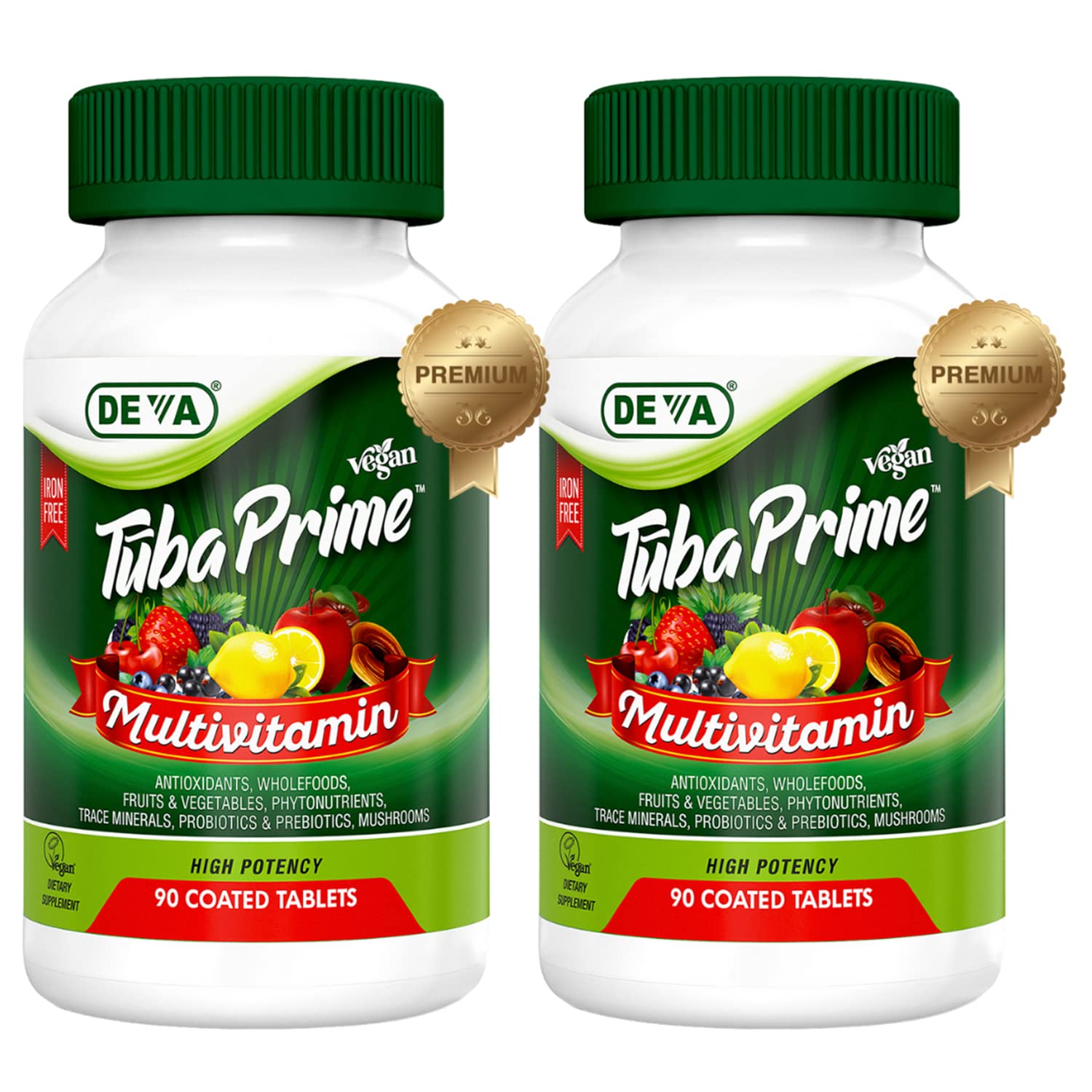 DEVA Tuba Prime Vegan Multivitamin Iron-Free High-Potency Vitamin & Mineral Dietary Supplement Antioxidants, Fruit & Veg Blend, Super Mushrooms, Probiotics, Prebiotics, Seeds, Herbs 90 Tabs 2-Pack DEVA buy supplements canada