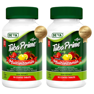 DEVA Tuba Prime Vegan Multivitamin Iron-Free High-Potency Vitamin & Mineral Dietary Supplement Antioxidants, Fruit & Veg Blend, Super Mushrooms, Probiotics, Prebiotics, Seeds, Herbs 90 Tabs 2-Pack DEVA buy supplements canada