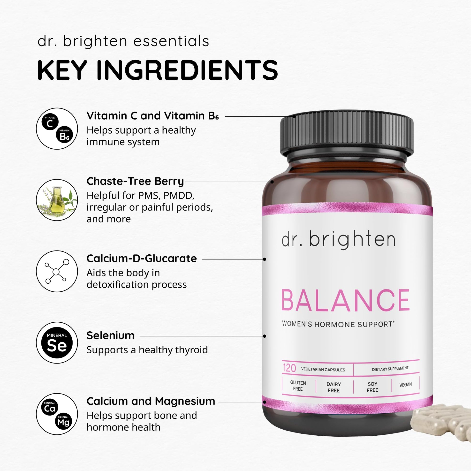 Dr. Brighten Balance - Hormone Balance for Women with Chasteberry and DIM - Targets Hormonal Acne, Period Issues, & PMS - Vegan, Non-GMO Dr. Brighten buy supplements canada