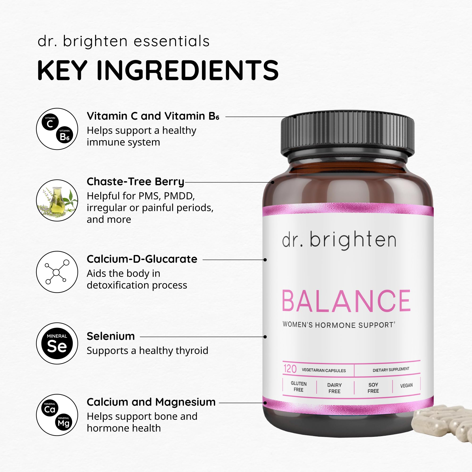 Dr. Brighten Balance - Hormone Balance for Women with Chasteberry and DIM - Targets Hormonal Acne, Period Issues, & PMS - Vegan, Non-GMO Dr. Brighten buy supplements canada