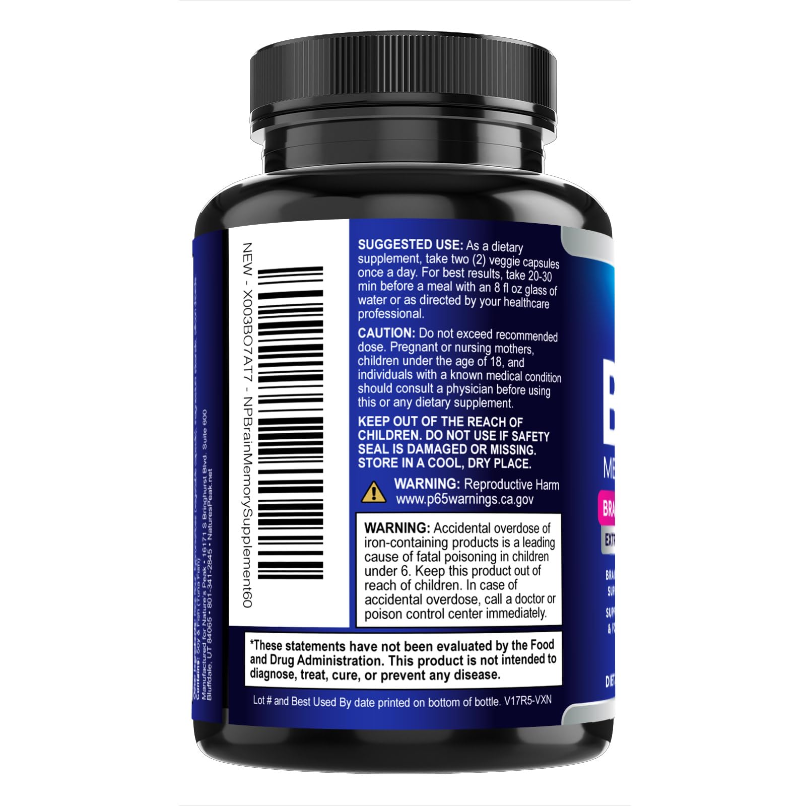 Brain Memory Supplement - 3X Strength Nootropics for Concentration, Clarity & Focus Support - Brain Health Cognitive Vitamins with Bacopa, Phosphatidylserine & DMAE, Brain Booster Pills, 60 Capsules Nature's Peak buy supplements canada