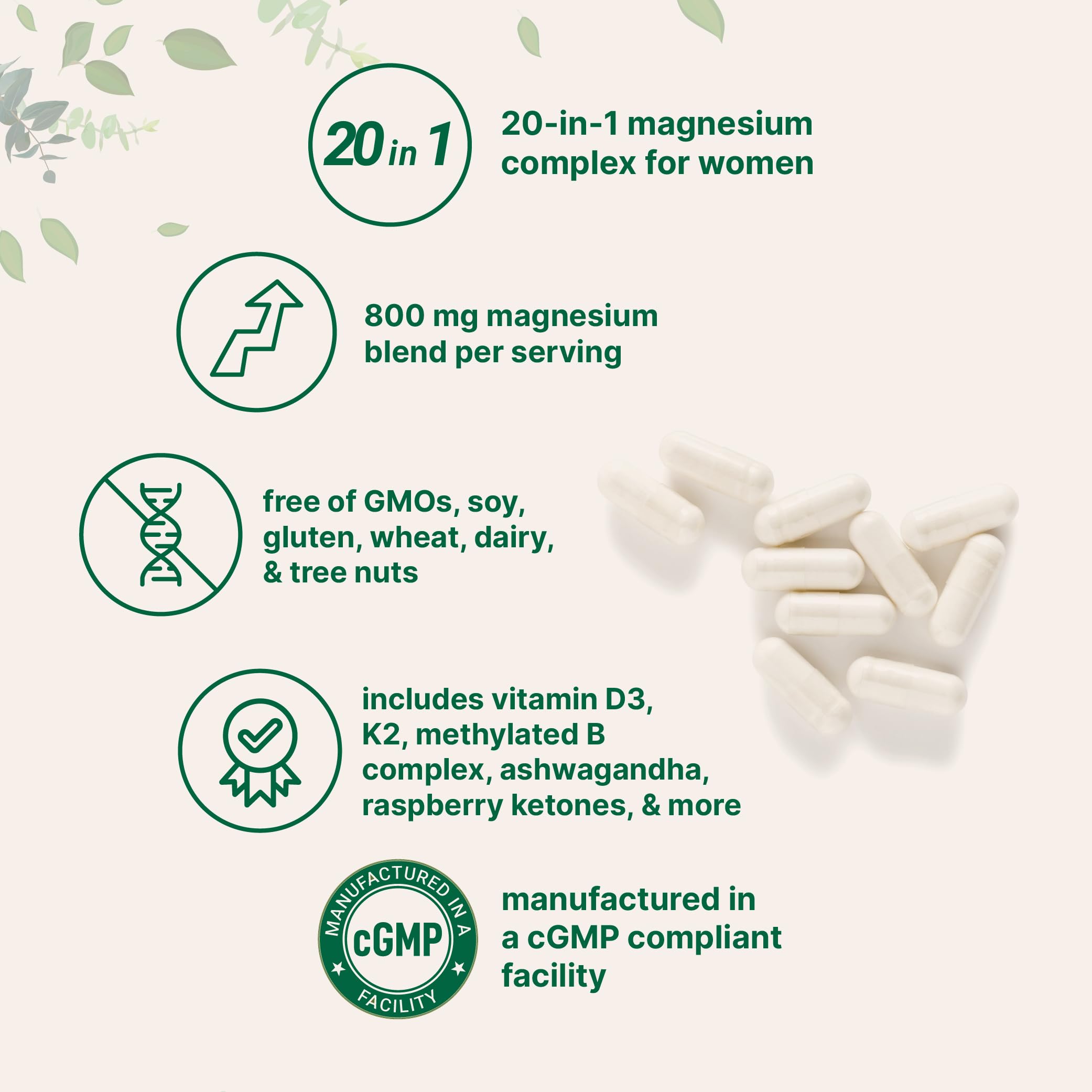 Magnesium Complex for Women, 240 Vegetarian Capsules | 20-in-1 Formula - Magnesium Blend with Vitamin D3, K2 Micro Ingredients buy supplements canada