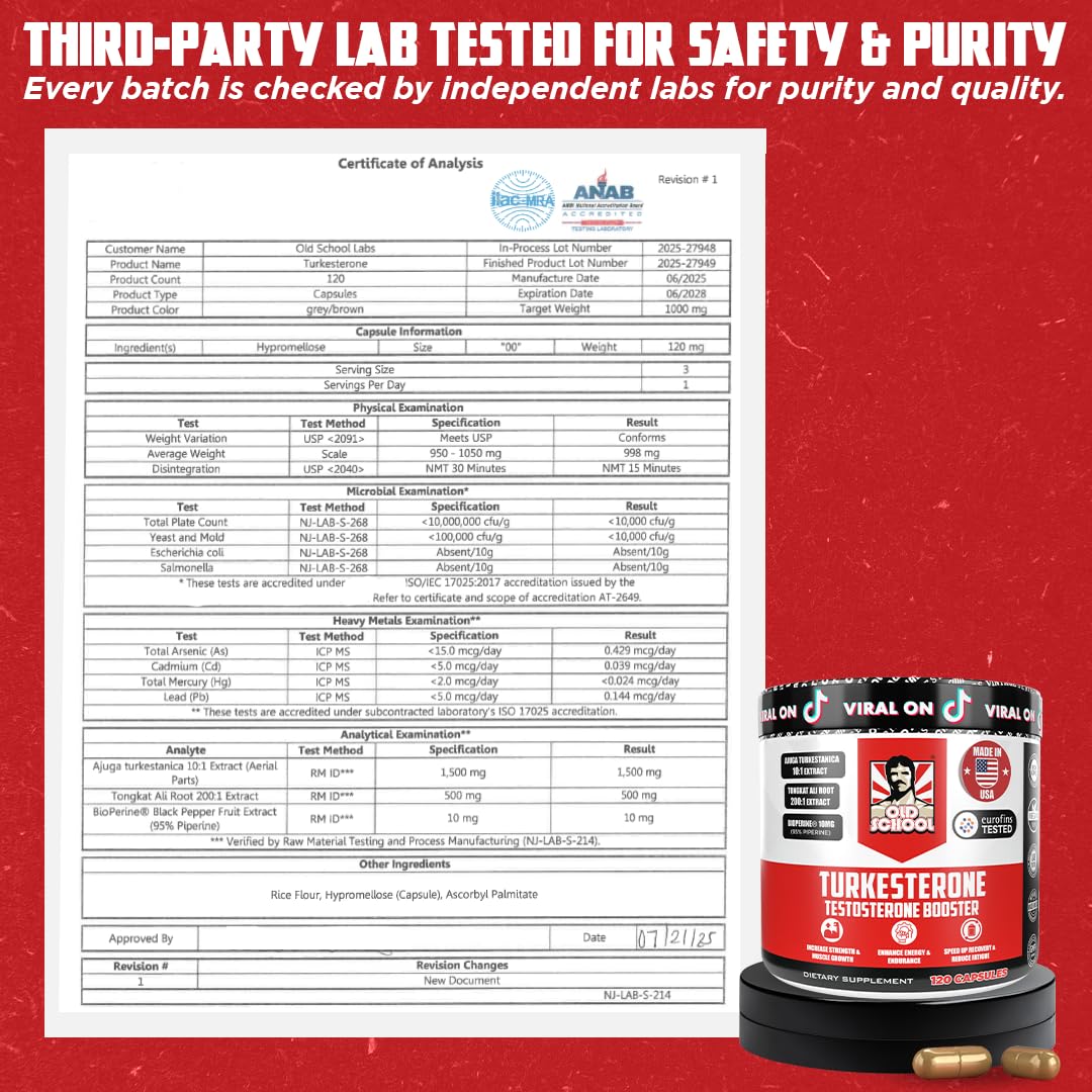 Old School Labs  Supplement for Men – Max Potency Tongkat Ali with BioPerine® for Max Absorption, Supports Muscle, Strength, Recovery, Drive & Stamina – Turkesterone, 120 Capsules Old School Labs buy supplements canada