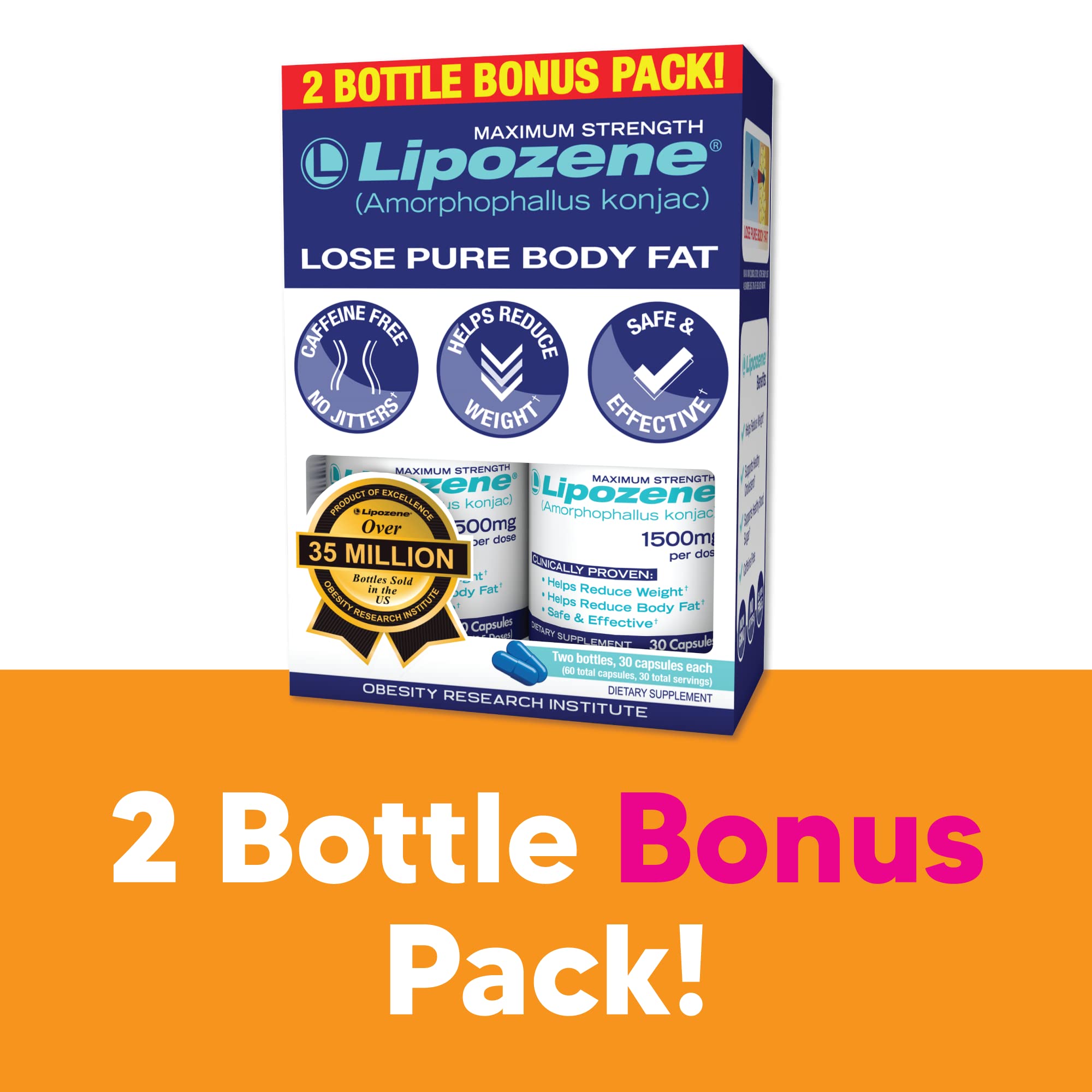 Lipozene Diet Pills - Weight Loss Supplement - Appetite Control - Two Bottles of 30 Capsules Lipozene buy supplements canada