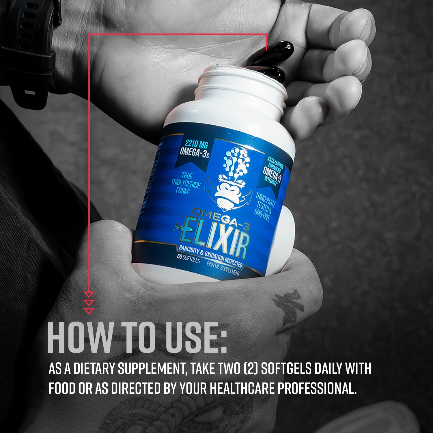 Gorilla Mind Omega-3 Elixir™ | 2210mg Fish Oil Re-Esterified Triglyceride Form | EPA, DHA + 2 Fatty Acids | Astaxanthin Infusion for Bolstered Integrity | 3rd Party & Rancidity Tested | 60 Softgels Gorilla Mind buy supplements canada