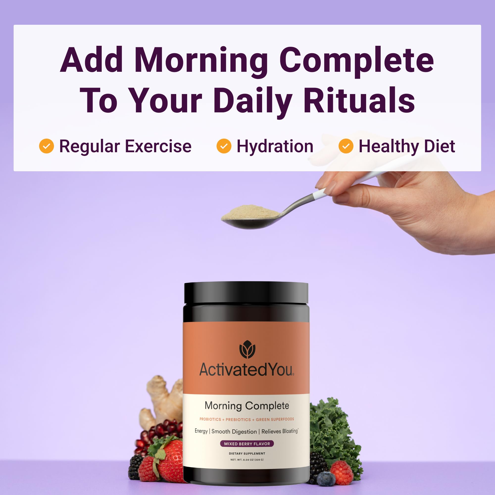 ACTIVATEDYOU Morning Complete Super Greens Powder Drink Mix - Gut Health Boost with Prebiotics, Probiotics, & Antioxidants - 10 Billion CFUs, Mixed Berry Flavor - Greens Superfood Powder - 3 Pack ACTIVATEDYOU buy supplements canada