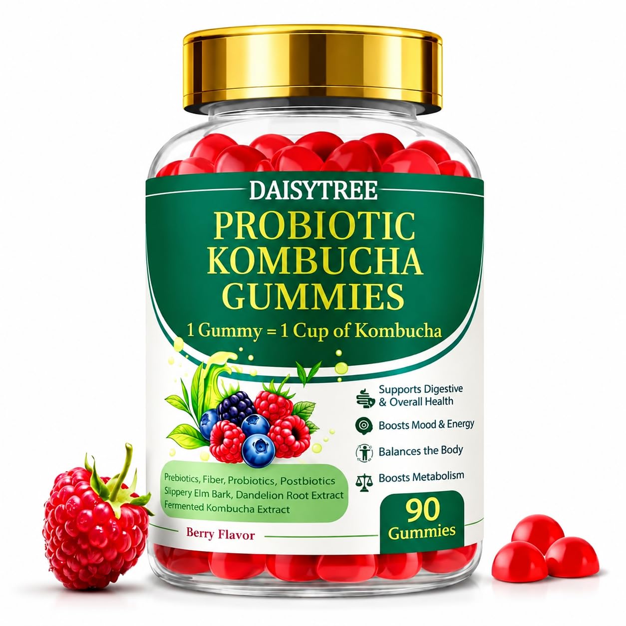 PRIMEHAVEN Probiotic Kombucha Gummies - Prebiotics, Probiotics, Postbiotics, Fiber Supplement, Slippery Elm, Dandelion Root, for Bloating, Gut Health PRIMEHAVEN buy supplements canada