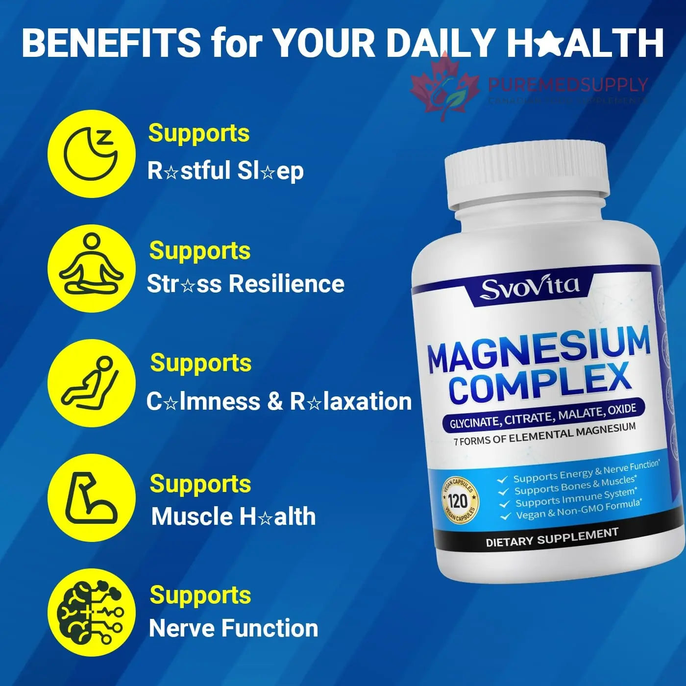 Magnesium Complex Supplement with 7 Forms of Magnesium Glycinate, Malate, Citrate & More, High Absorption for Bones, Muscle, Recovery, Energy, Vegan Non-GMO 120 Capsules Svovita buy supplements canada