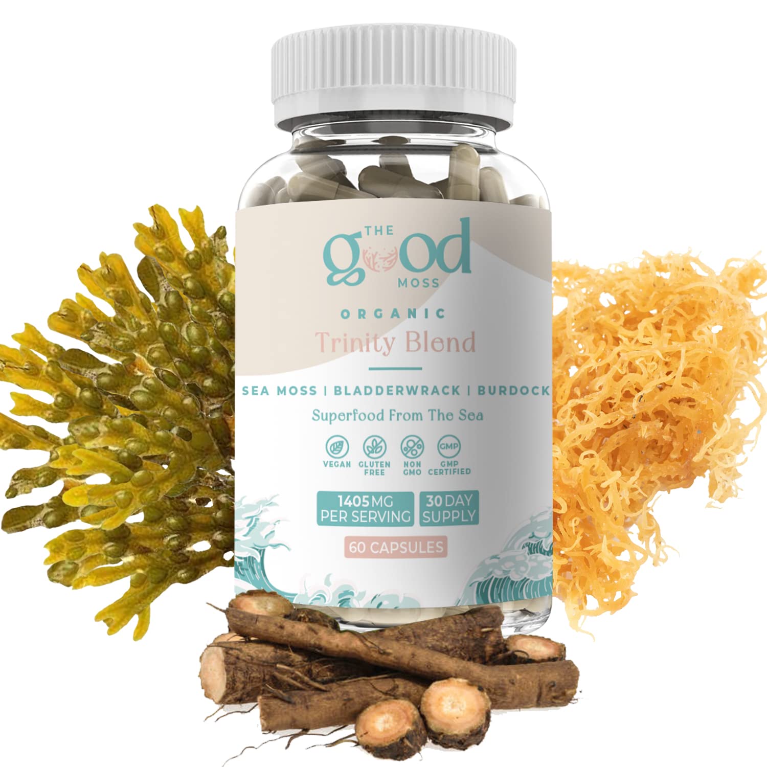 Trinity Blend Superfood -Sea Moss, Bladderwrack and Burdock Root Supplement for Overall Health Support, Hair, Skin and Nails 60ct The Good Moss buy supplements canada