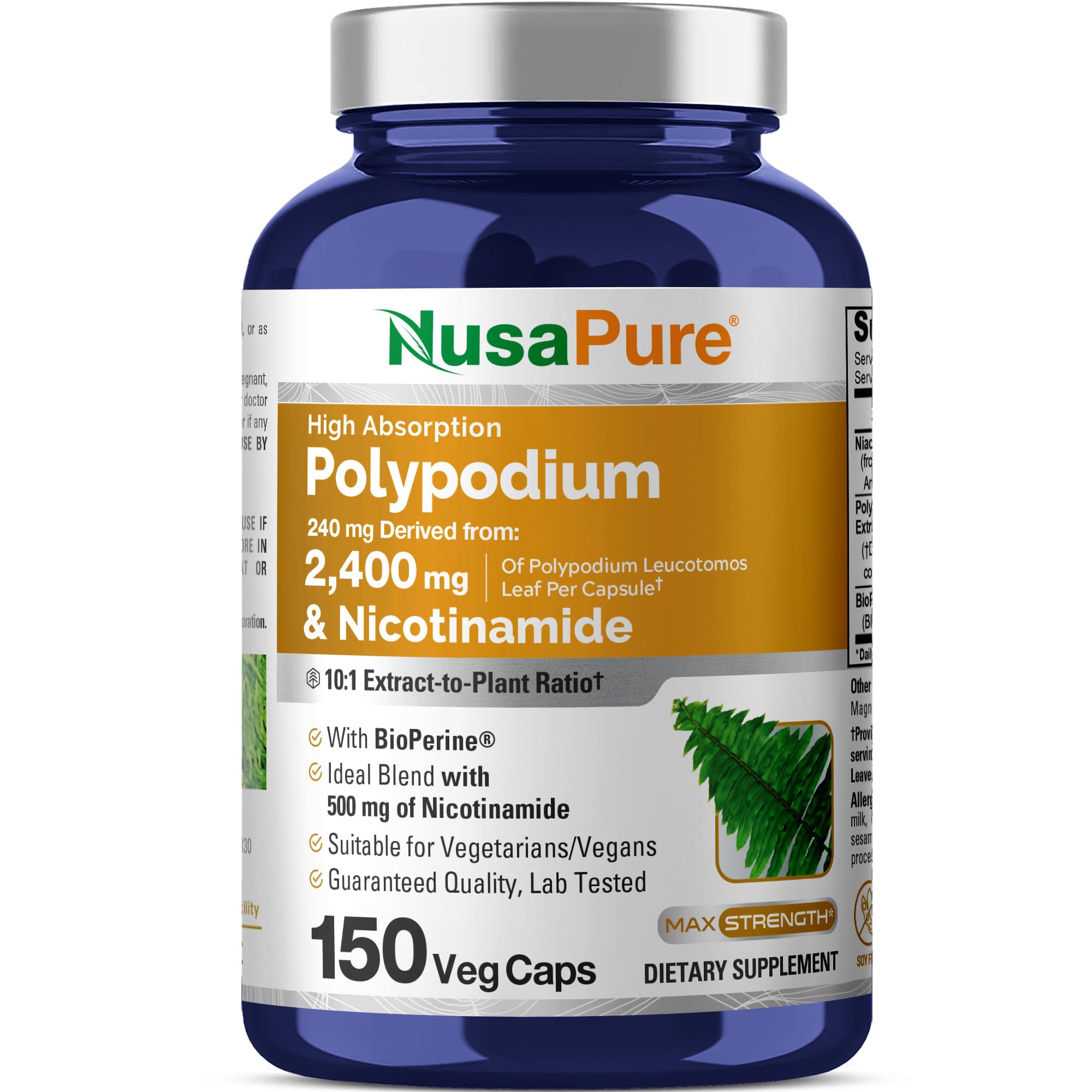 NusaPure Polypodium Nicotinamide 10:1 Extract, 240 mg Equivalent to 2,400 mg per Veg Caps - 150 Count (Non-GMO, Soyfree, Bioperine) NusaPure buy supplements canada