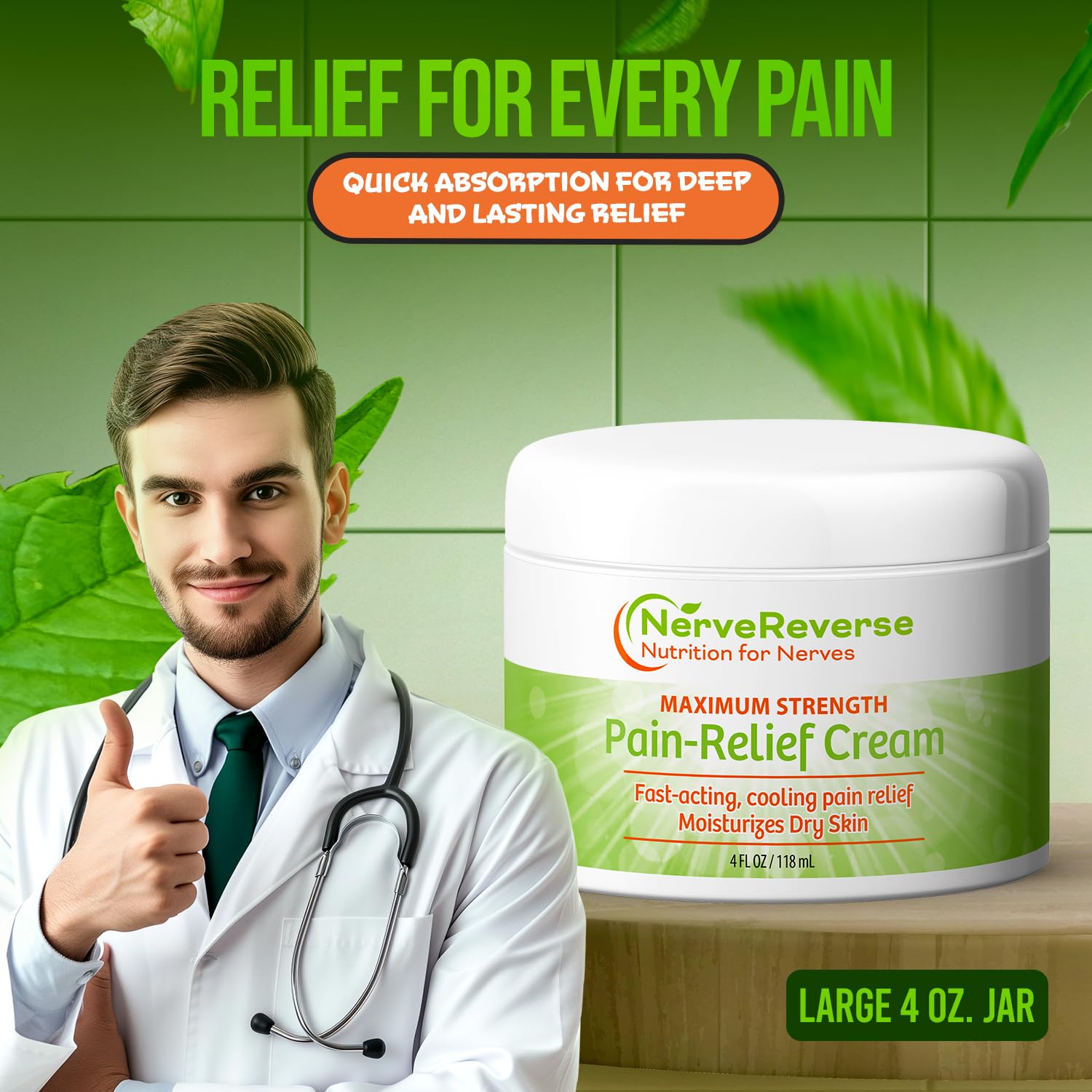 NerveReverse - Neuropathy Pain Relief Cream for feet, Hands, Legs Toes. Large 4 OZ. JAR. Fast-Acting, Maximum Strength Cream with 4% Menthol, MSM, L-Carnitine, L-Arginine, Vitamin E, Vitamin B6 NERVEREVERSE NUTRITION FOR NERVES buy supplements canada
