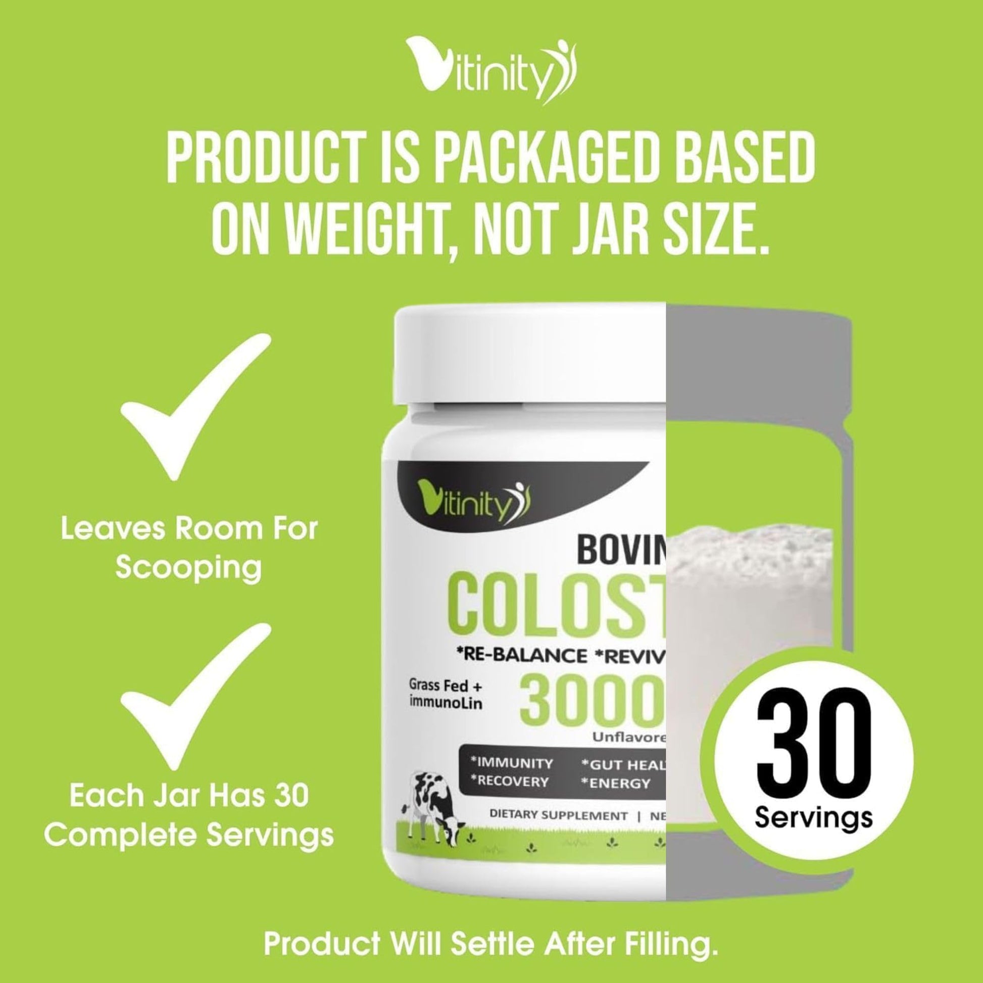 VITINITY Grass Fed Bovine Colostrum Powder for Humans 3000 mg - Natural IgG Colostrum Supplement Gut Health, Immune Support, Muscle Recovery, Wellness | Pure Colostrum Superfood,Unflavored 2 Pack VITINITY buy supplements canada