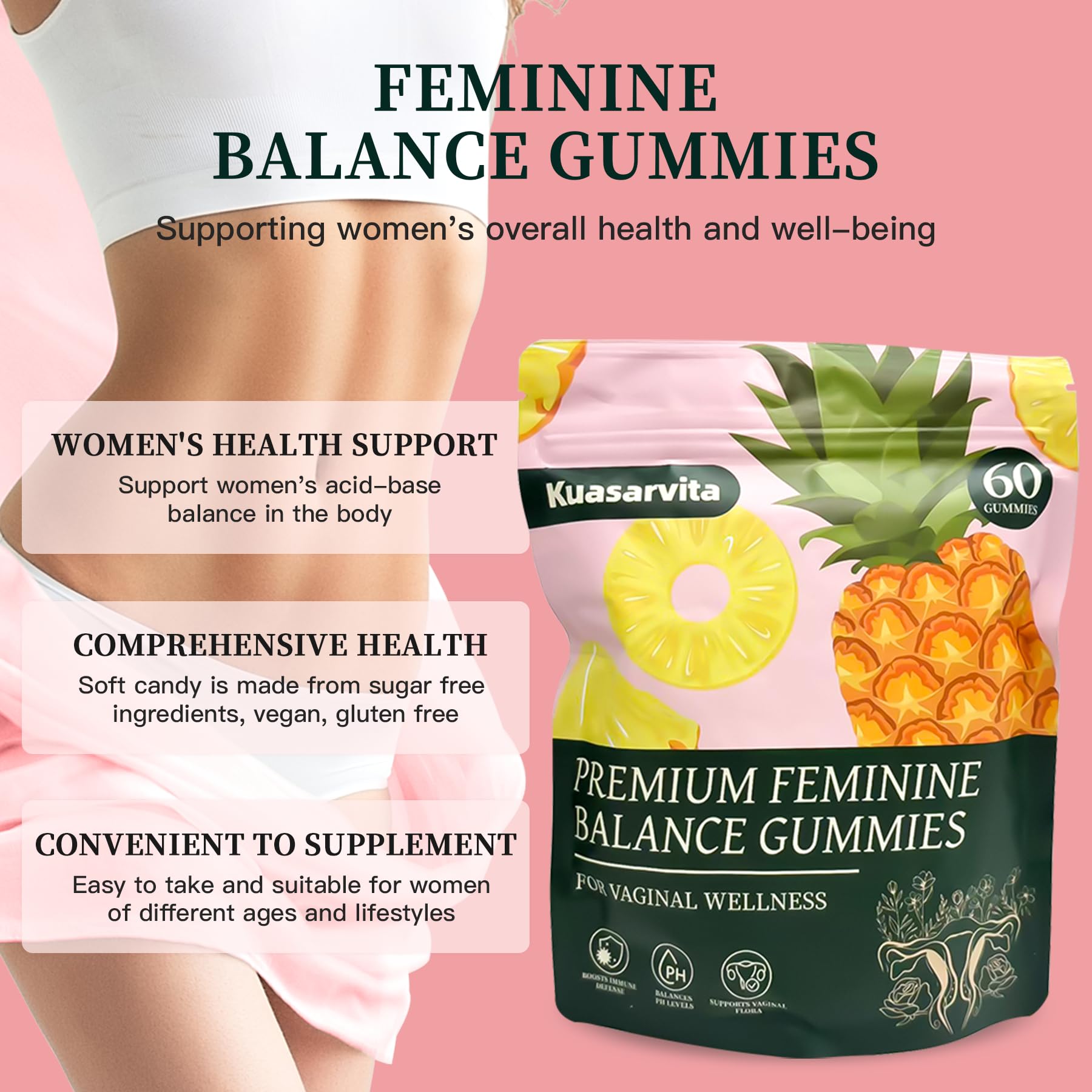 Kuasarvita Peeshlita Women’s Vaginal Probiotics Gummies – pH Balance Support + Feminine Wellness & Comfort, Pineapple Flavor, Natural Probiotic Blend – 60 Gummies Kuasarvita buy supplements canada