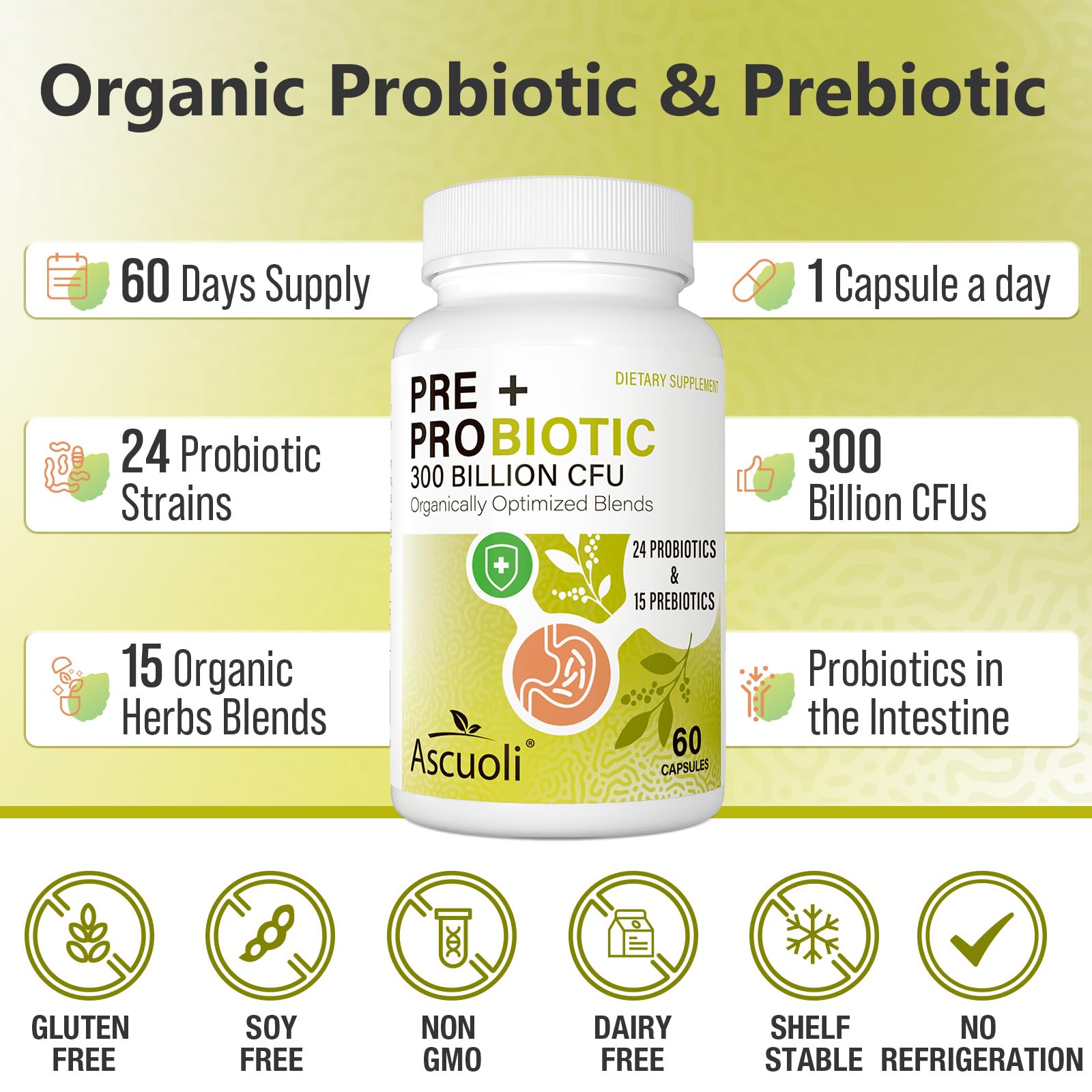 Probiotics for Women & Men - 300 Billion CFU, 24 Strains + 15 Organic Herbs Prebiotics Blend, Daily Probiotic for Digestive Health, Immune, Gut, Bloating Ascuoli buy supplements canada