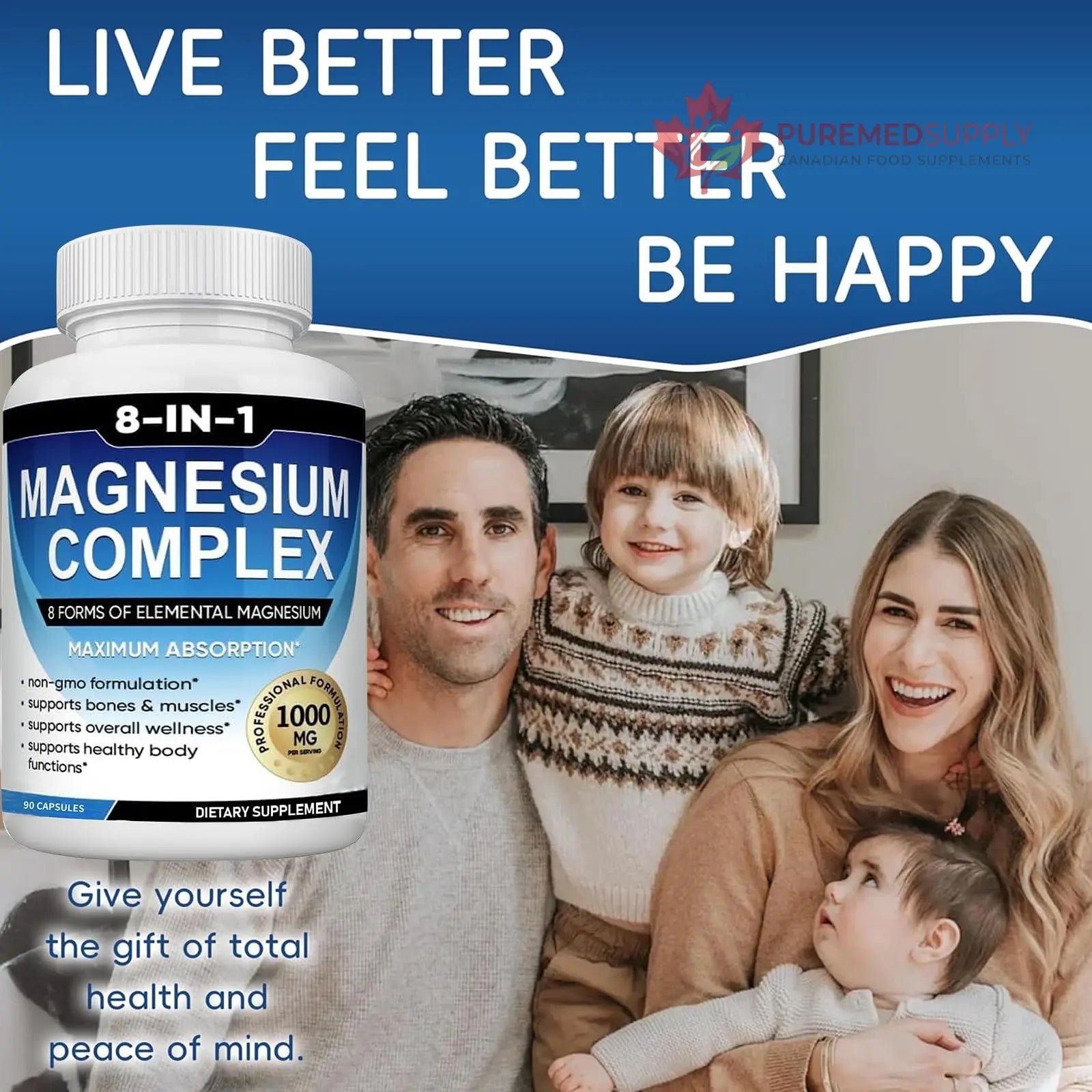 Magnesium Complex Supplement 8 Elemental 1000mg with Glycinate,Citrate for Muscle, Recovery, Stress, Energy, Bone Health, Vegan Non-GMO 180 Capsules, Magnesium Supplement for Women, Men, 2 Bottle caicieter buy supplements canada