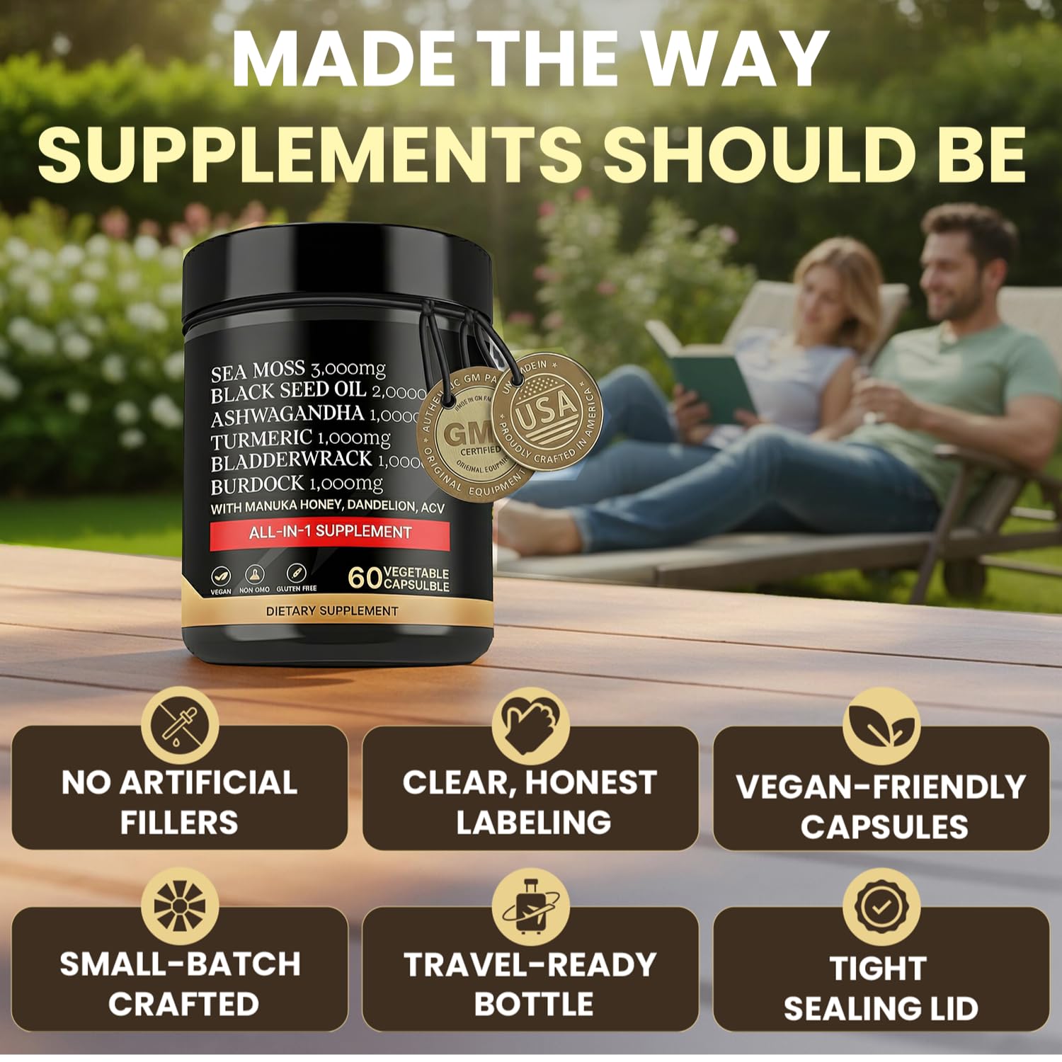 AZ ApexZone True Sea Moss Capsules Black Seed Oil Ashwagandha Burdock Root, Tumeric Supplement with Manuka Honey, Dandelion Root ACV - 60 Capsules - Multi Vitamin AZ ApexZone buy supplements canada