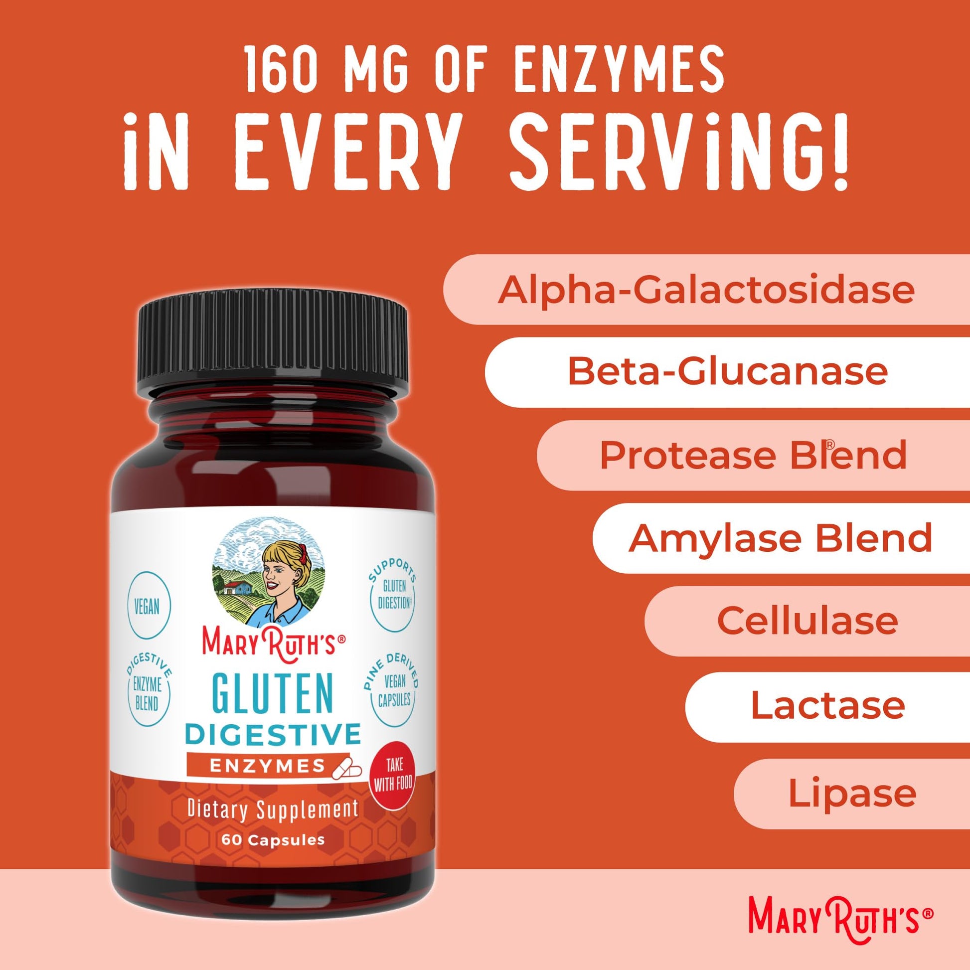 MaryRuth’s Gluten Digestive Enzymes | Up to 2 Month Supply | Proprietary Enzyme Blend | Vegan Pine-Based Capsules | Non-GMO | 60 Count MARYRUTH'S buy supplements canada