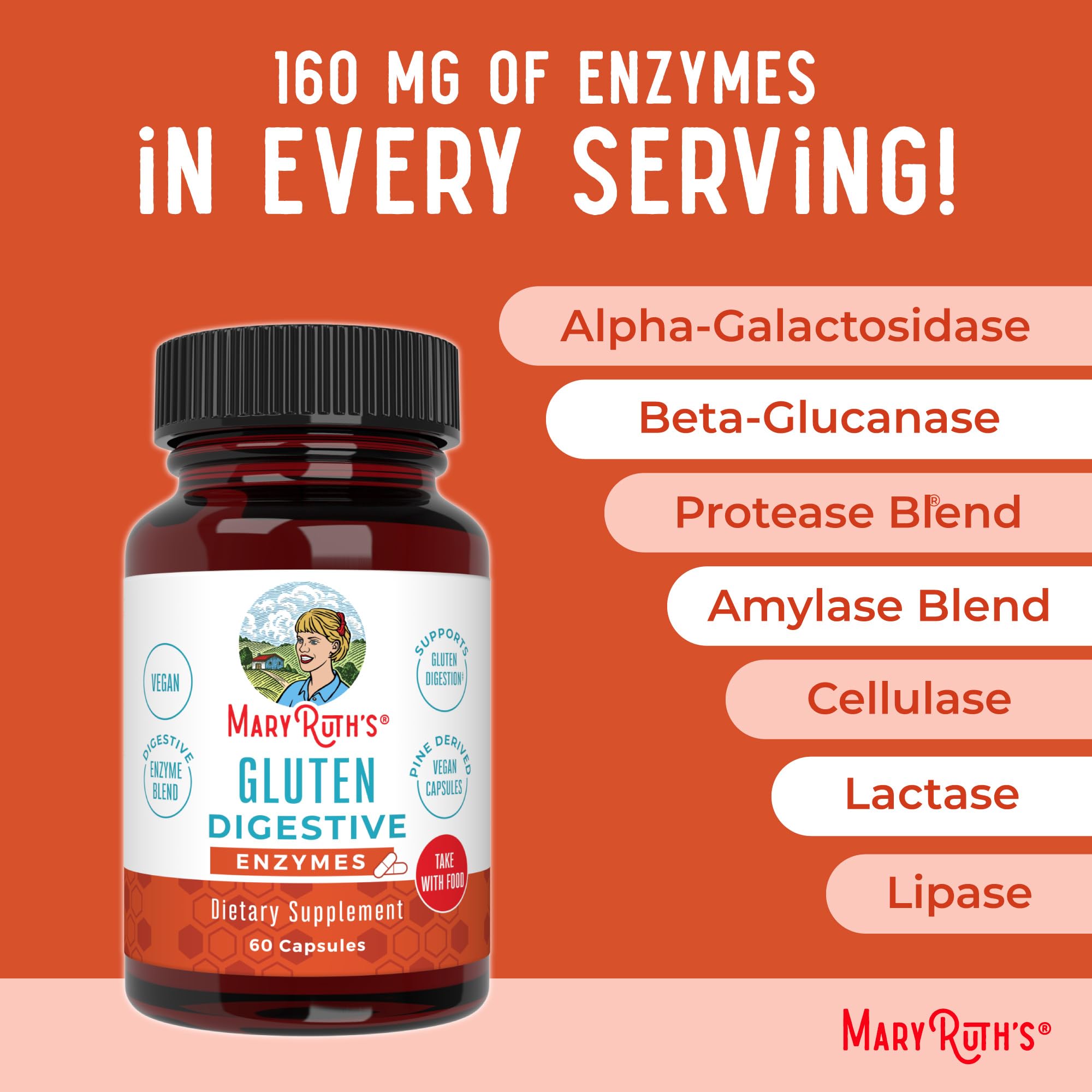 MaryRuth’s Gluten Digestive Enzymes | Up to 2 Month Supply | Proprietary Enzyme Blend | Vegan Pine-Based Capsules | Non-GMO | 60 Count MARYRUTH'S buy supplements canada