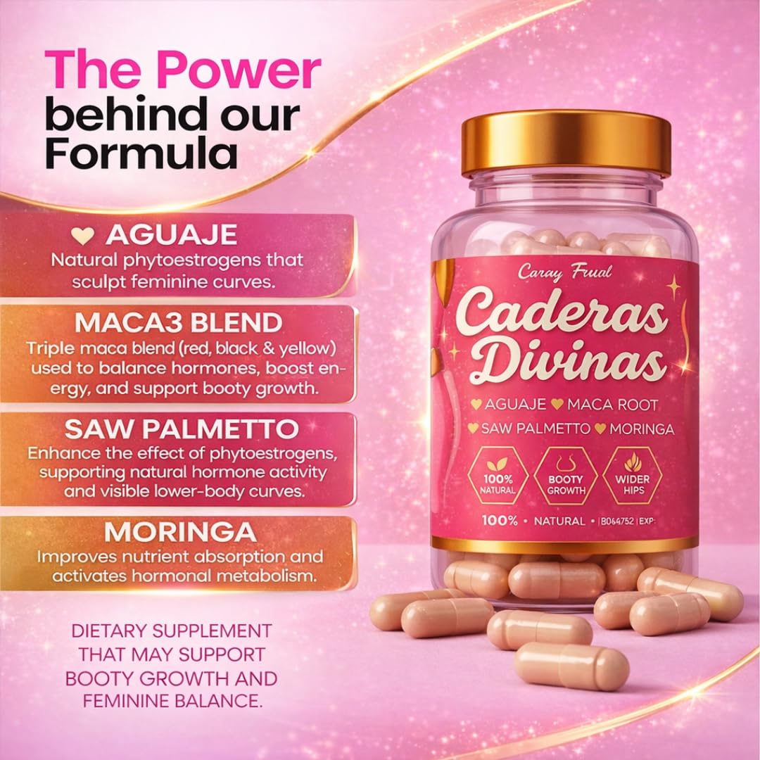 Caderas Divinas : Bigger Booty & Wider Hips – Aguaje + Maca Pills with Moringa & Saw Palmetto – 4 Super Ingredients for Natural Curve Growth – by CurvyFruit – 60 Capsules Curvy Fruit buy supplements canada