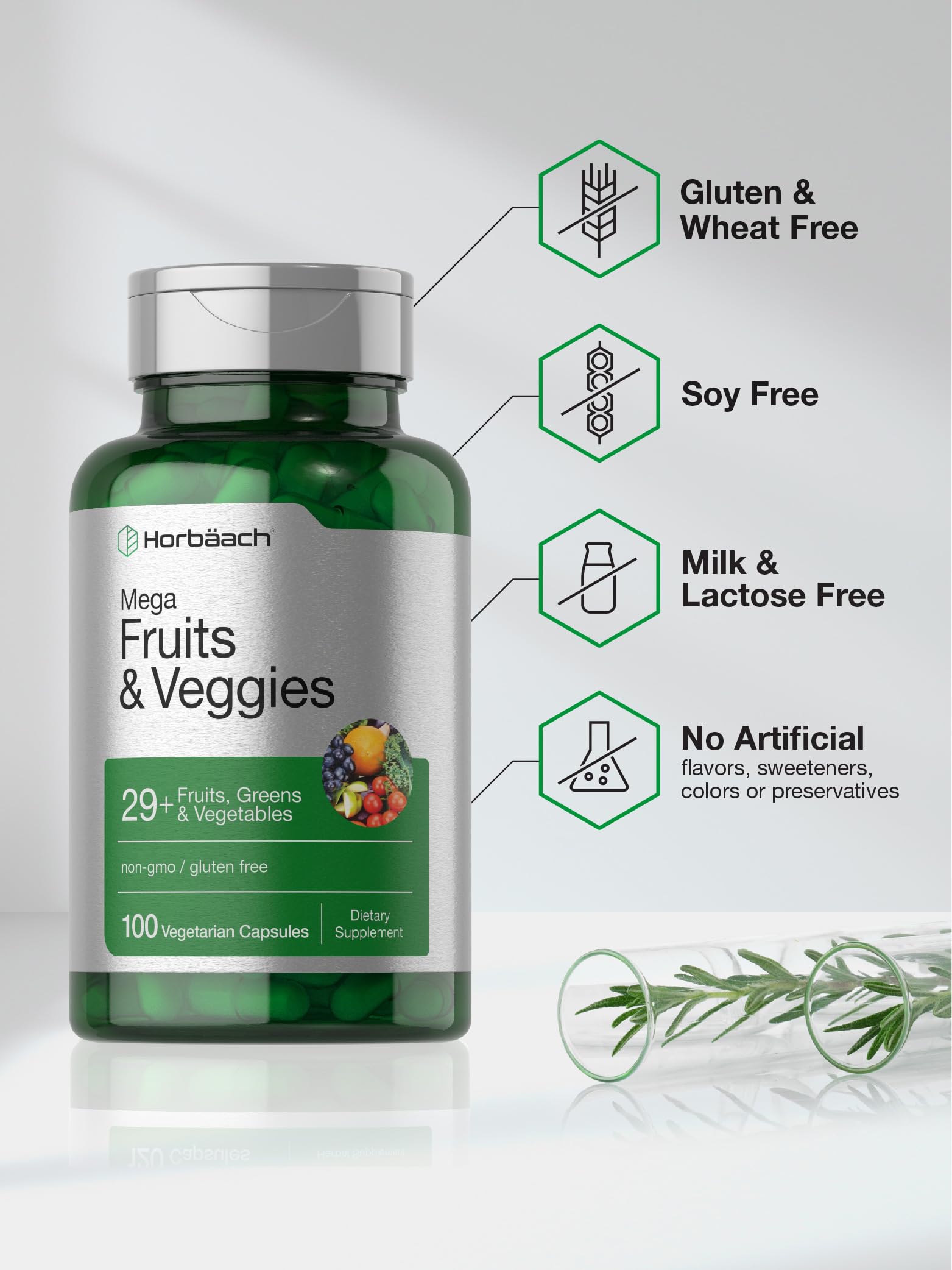 Horbäach Mega Fruits and Veggies Supplement | 100 Capsules | Vegetarian, Non-GMO and Gluten Free Horbäach buy supplements canada