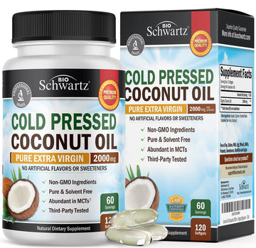 Coconut Oil Capsules 2000mg - Organic Pure Extra Virgin Unrefined Cold Pressed MCT BioSchwartz buy supplements canada