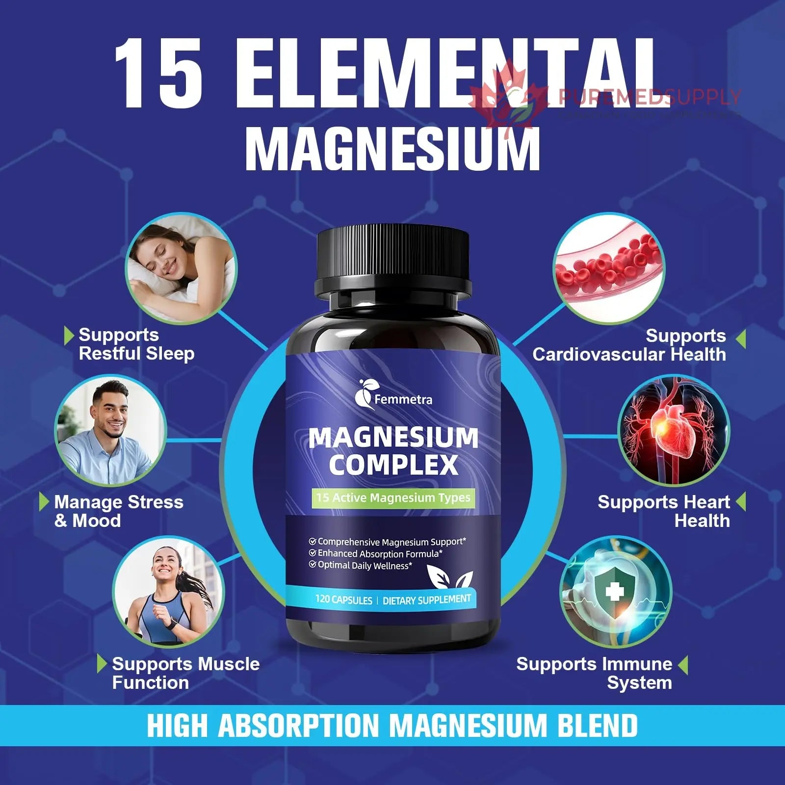 Magnesium Complex for Women Men 1350mg 15 in 1 Pure Magnesium Supplement, with High Absorption Chelated Magnesium Glycinate Citrate Malate & More for Muscle, Heart, Sleep & Bone Support, Vegan 60 Days Femmetra buy supplements canada