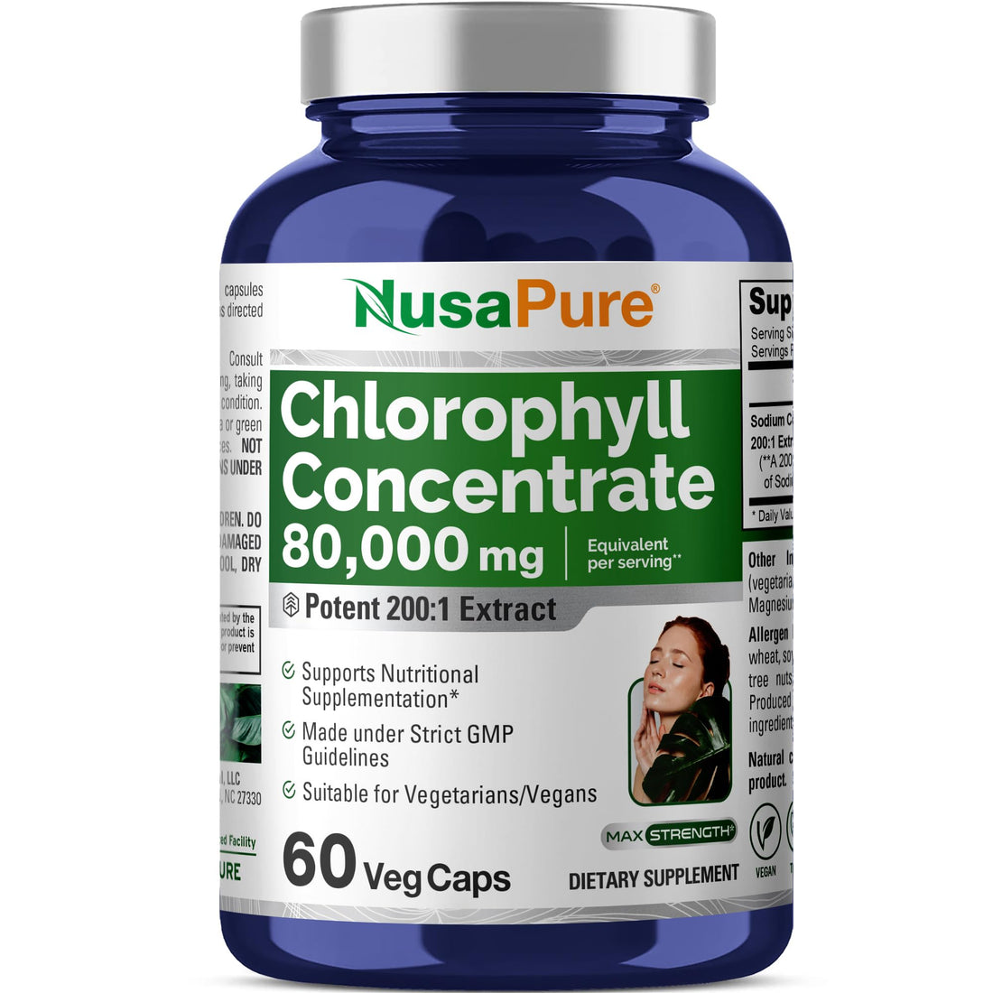 NusaPure Chlorophyll 200:1 Extract, 400 mg Equivalent to 80,000mg 60 Veggie Caps (Equivalent 80000mg per Serving, Non-GMO, Vegan) Sodium Copper Chlorophyllin NusaPure buy supplements canada