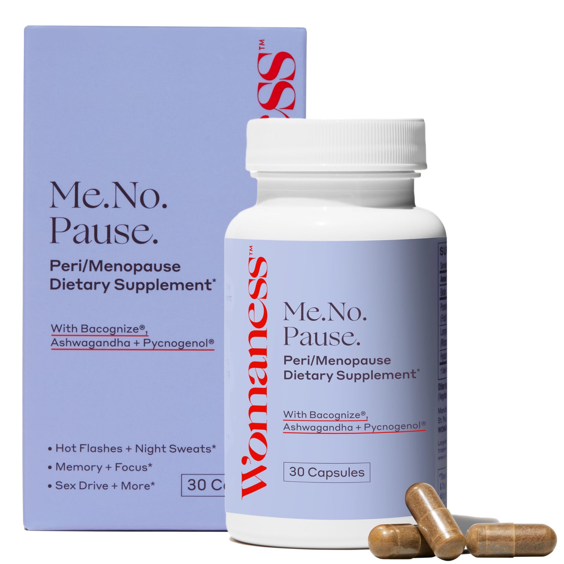 Womaness Menopause Supplements for Women - Hormone Balance for Women Perimenopause and Menopause - Ashwagandha, Pycnogenol and Bacognize for Hot Flashes, Brain Fog and Mood Hormone Free - 30 Capsules Womaness buy supplements canada
