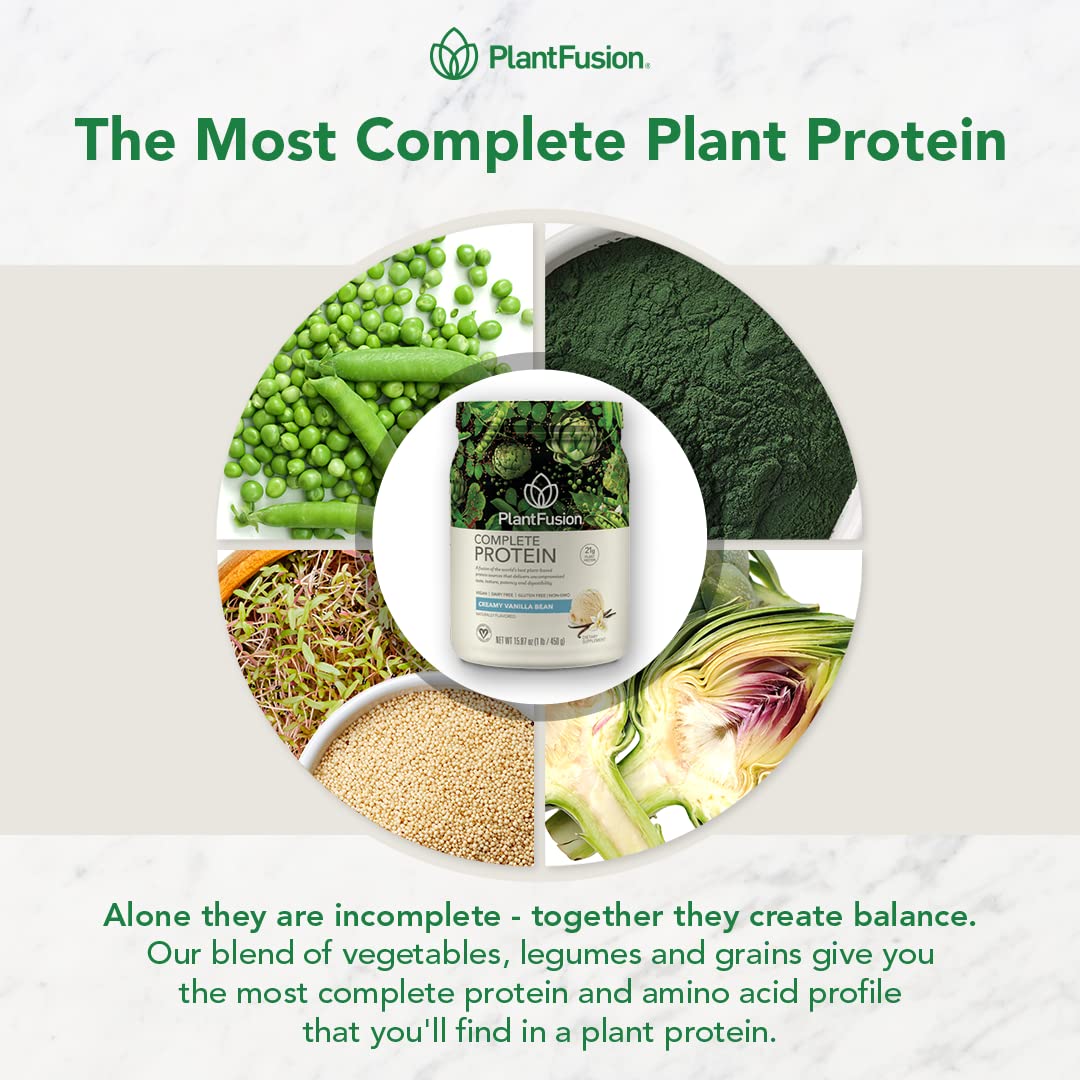 PlantFusion Complete Vegan Protein Powder - Plant Based Protein Powder With BCAAs, Digestive Enzymes and Pea Protein - Keto, Gluten Free, Soy Free, Non-Dairy, No Sugar, Non-GMO - Vanilla Bean 2 lb PlantFusion buy supplements canada